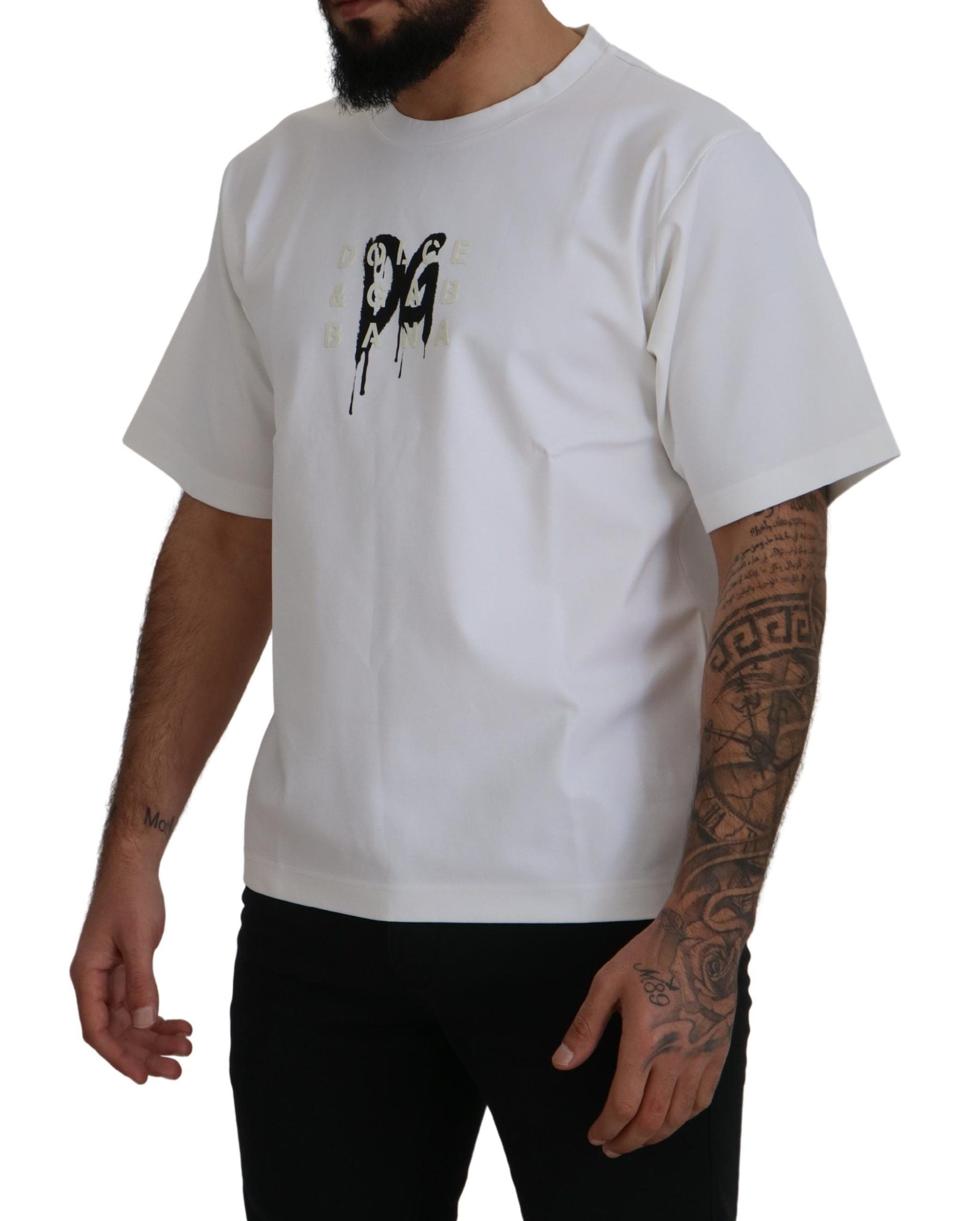 Dolce &amp; Gabbana White Logo Print Cotton Crewneck T-shirt