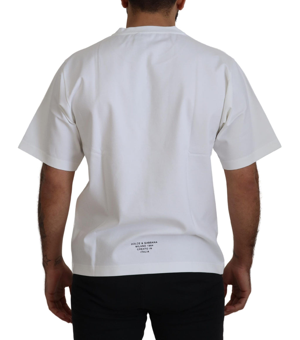 Dolce &amp; Gabbana White Logo Print Cotton Crewneck T-shirt