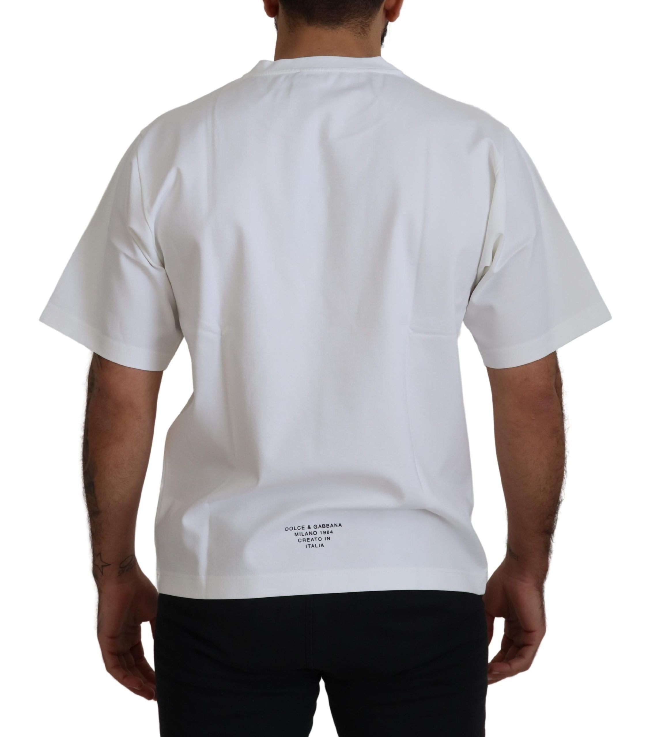 Dolce &amp; Gabbana White Logo Print Cotton Crewneck T-shirt