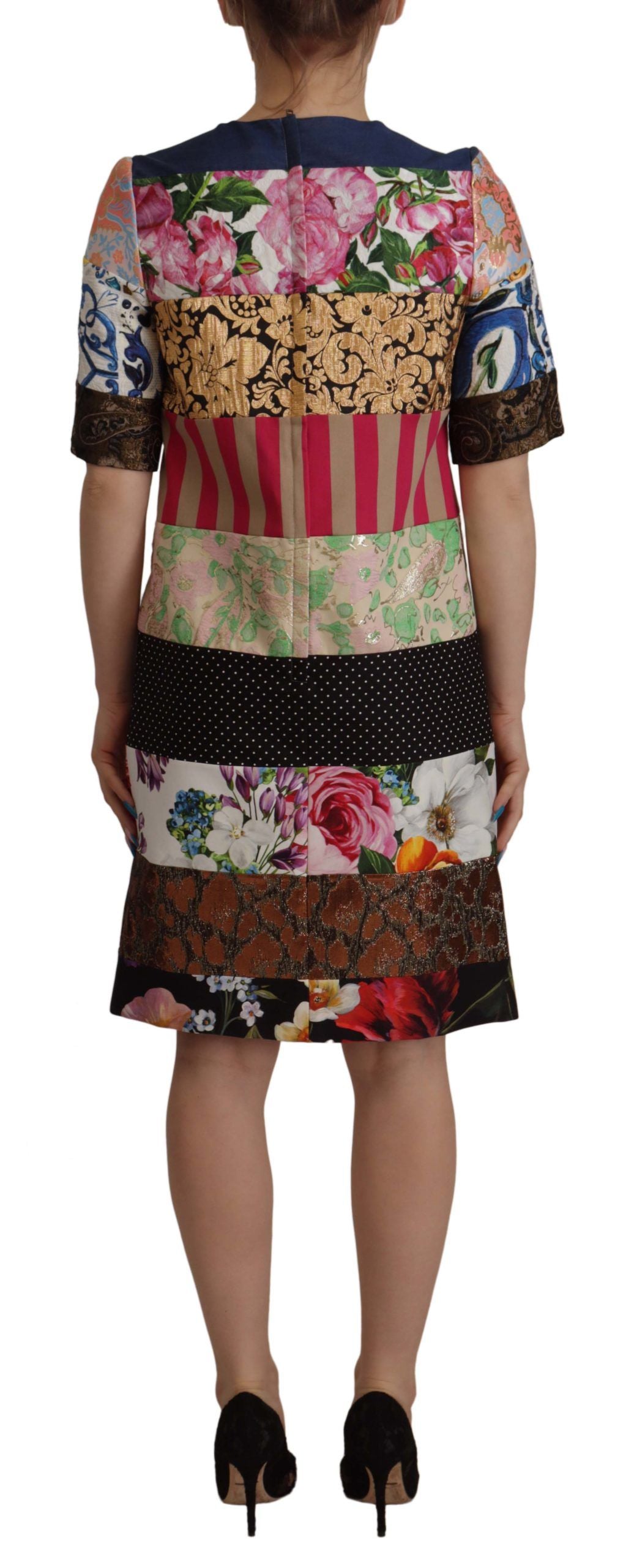 Dolce &amp; Gabbana Multicolor Pachwork Floral Sheath Jquard Mini Gown Dress