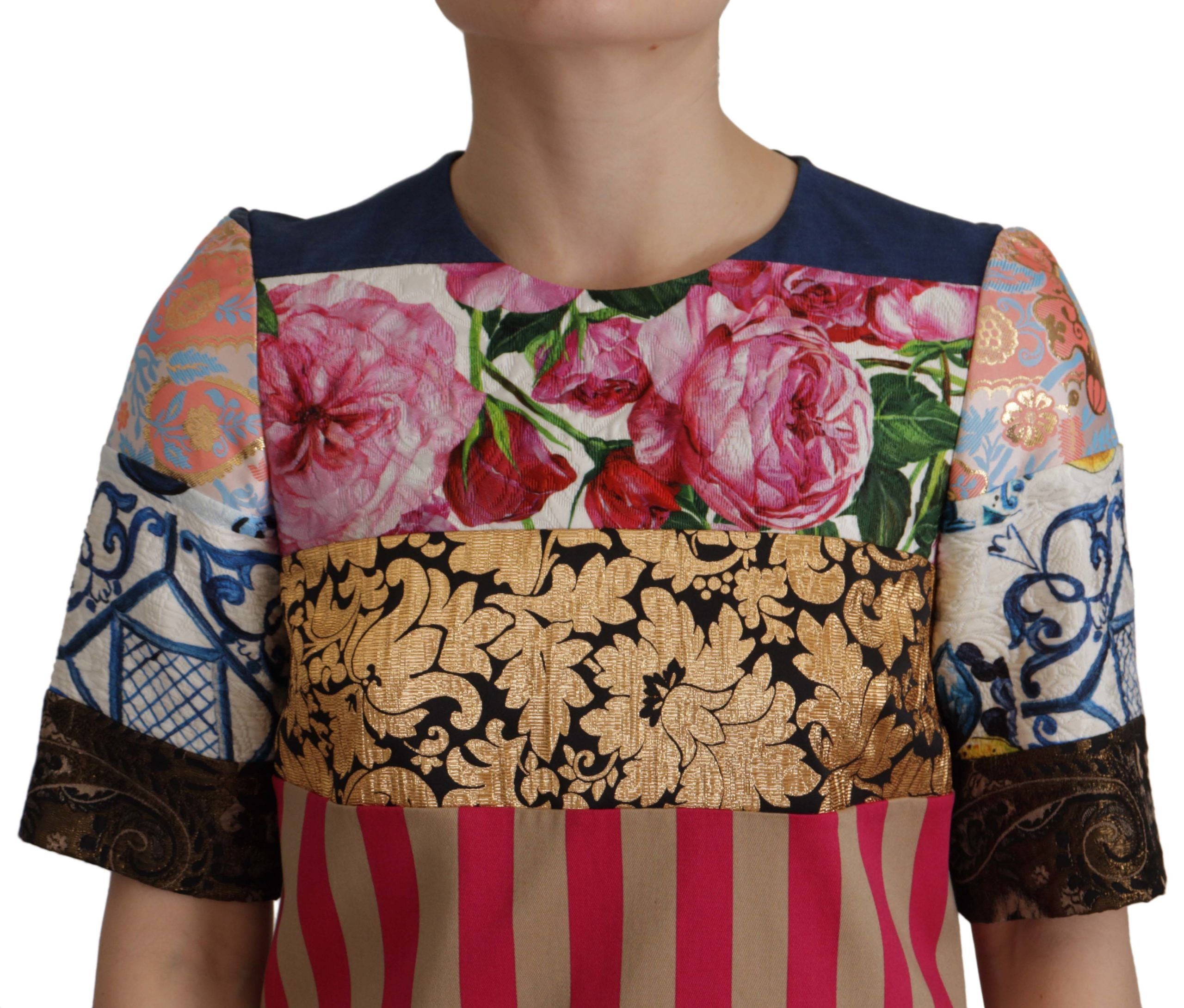 Dolce &amp; Gabbana Multicolor Pachwork Floral Sheath Jquard Mini Gown Dress