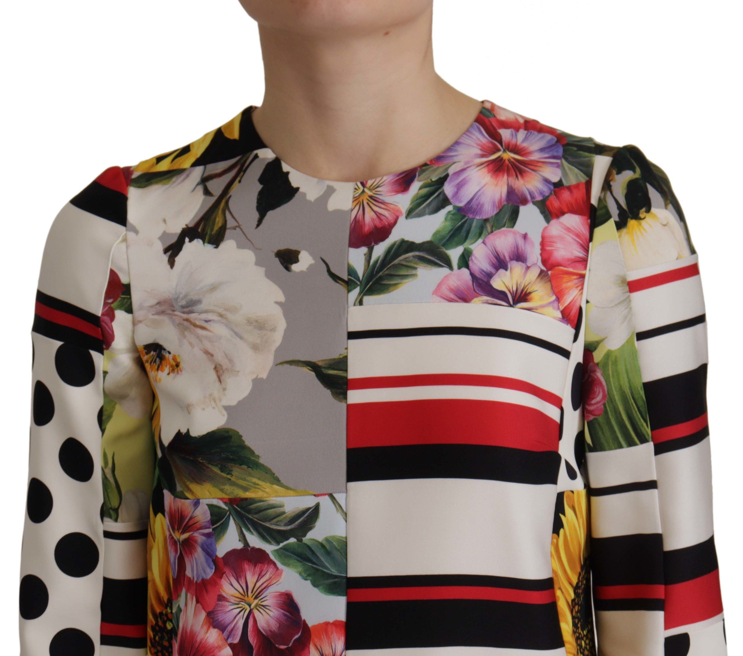 Dolce &amp; Gabbana Multicolor Charmeuse Floral Sheath Jquard Pachwork Dress