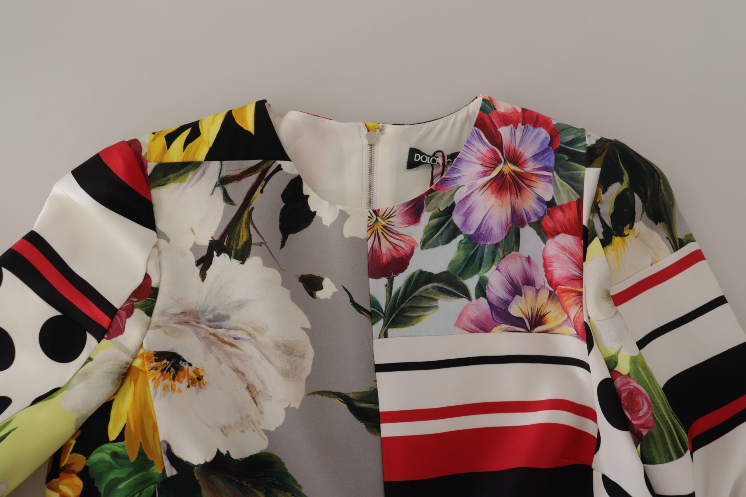 Dolce &amp; Gabbana Multicolor Charmeuse Floral Sheath Jquard Pachwork Dress
