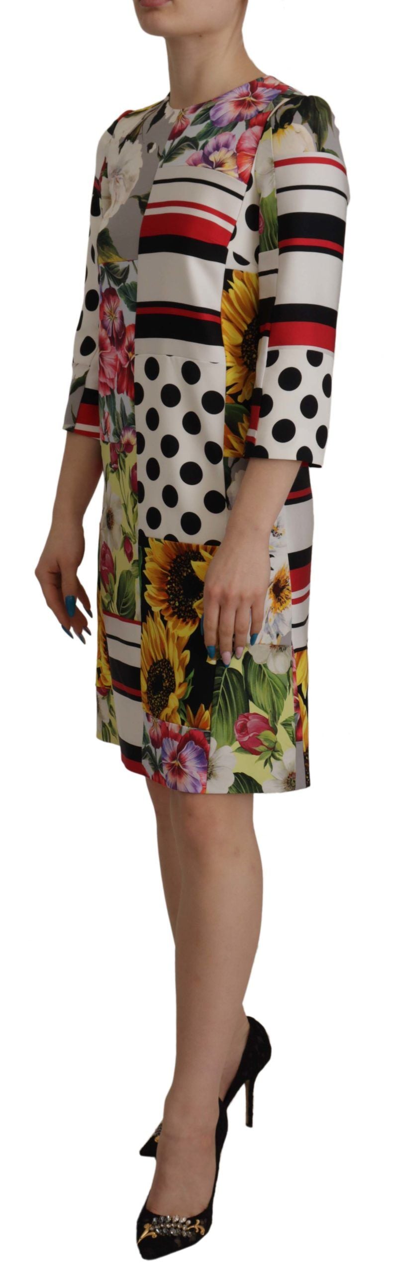 Dolce &amp; Gabbana Multicolor Charmeuse Floral Sheath Jquard Pachwork Dress