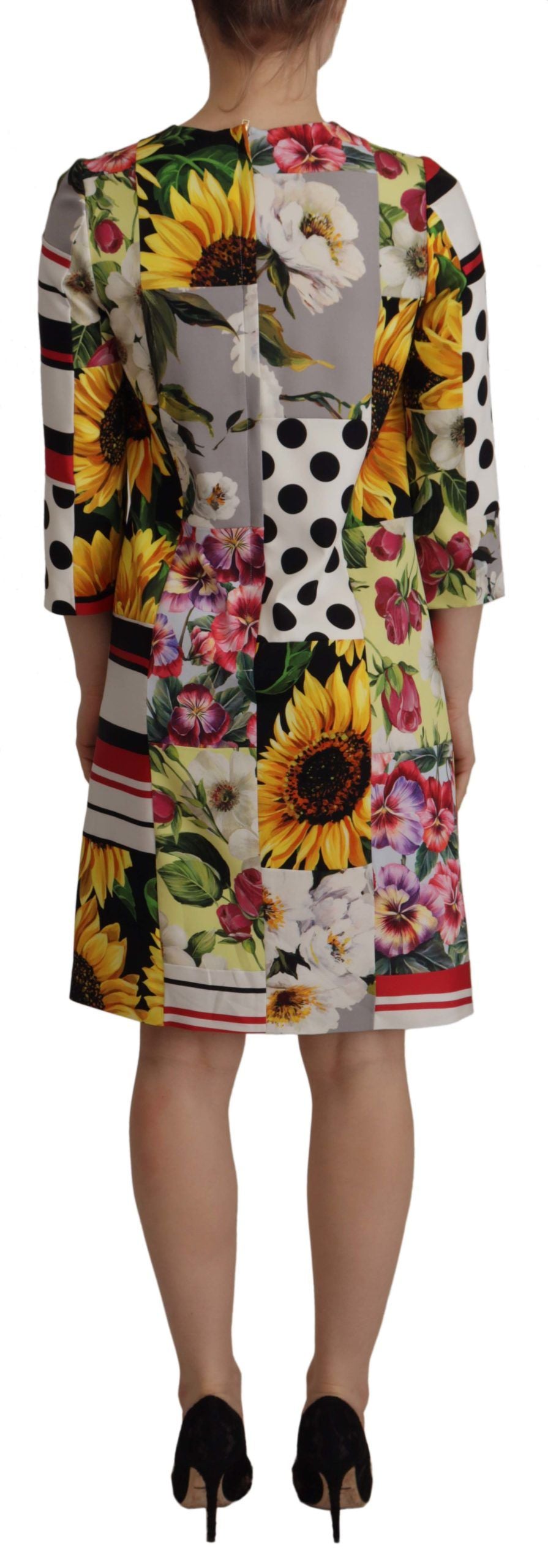 Dolce &amp; Gabbana Multicolor Charmeuse Floral Sheath Jquard Pachwork Dress