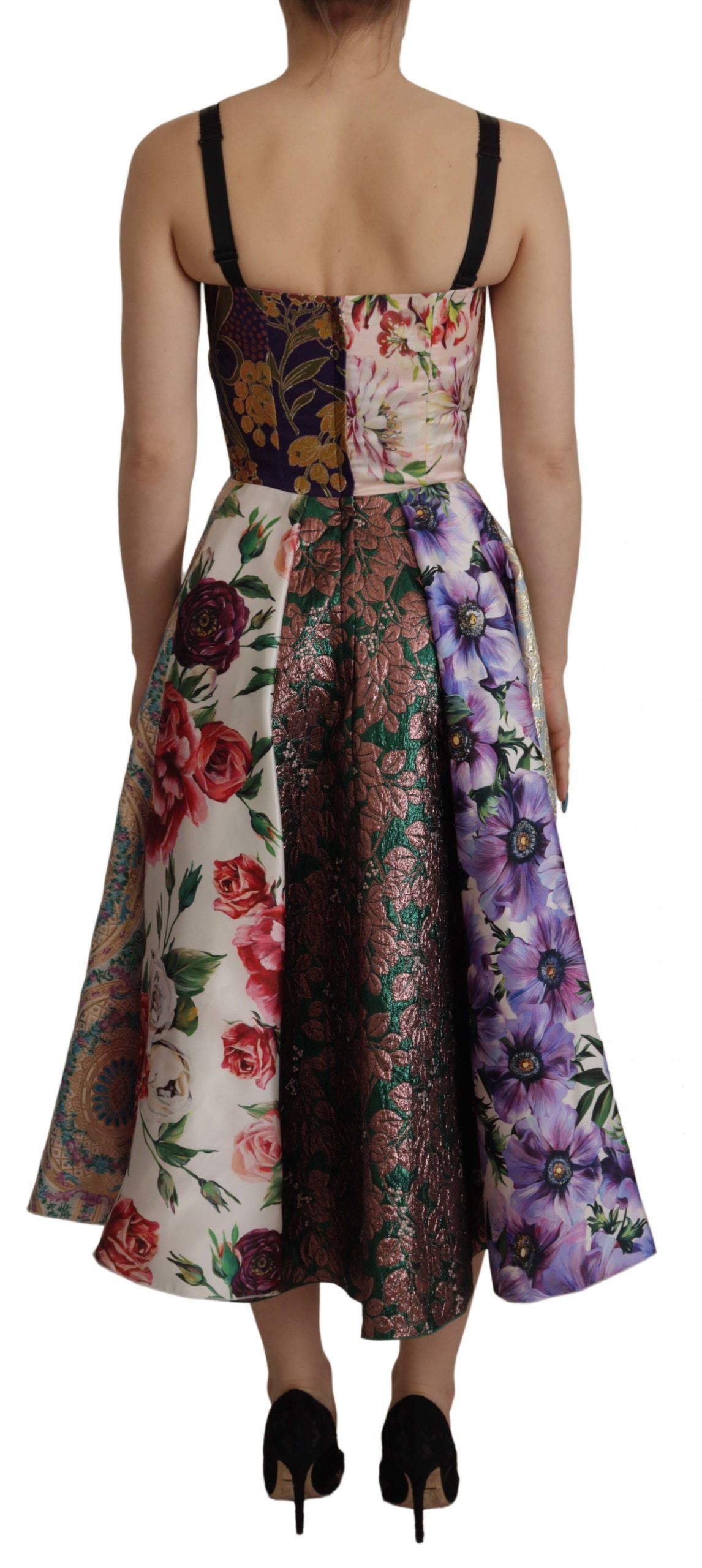 Dolce &amp; Gabbana Dress Midi Patchwork Floral Jquard Silk
