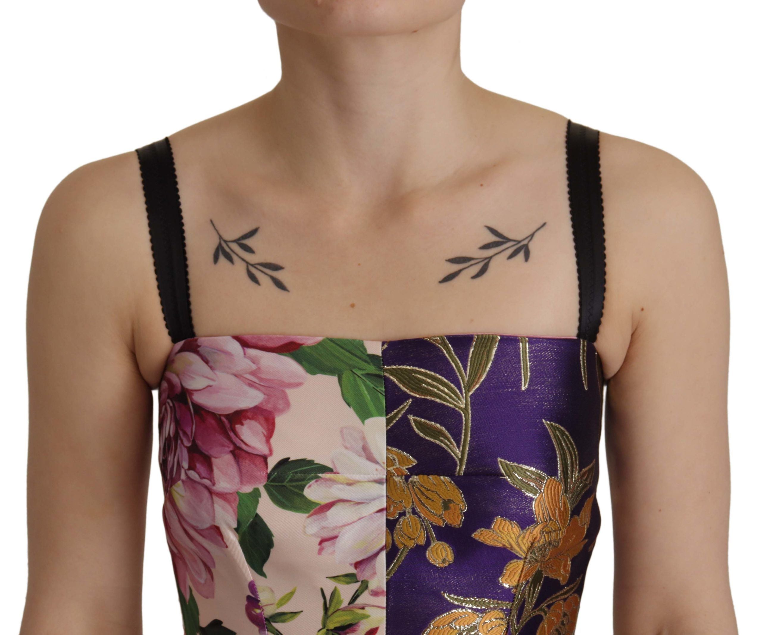 Dolce &amp; Gabbana Dress Midi Patchwork Floral Jquard Silk