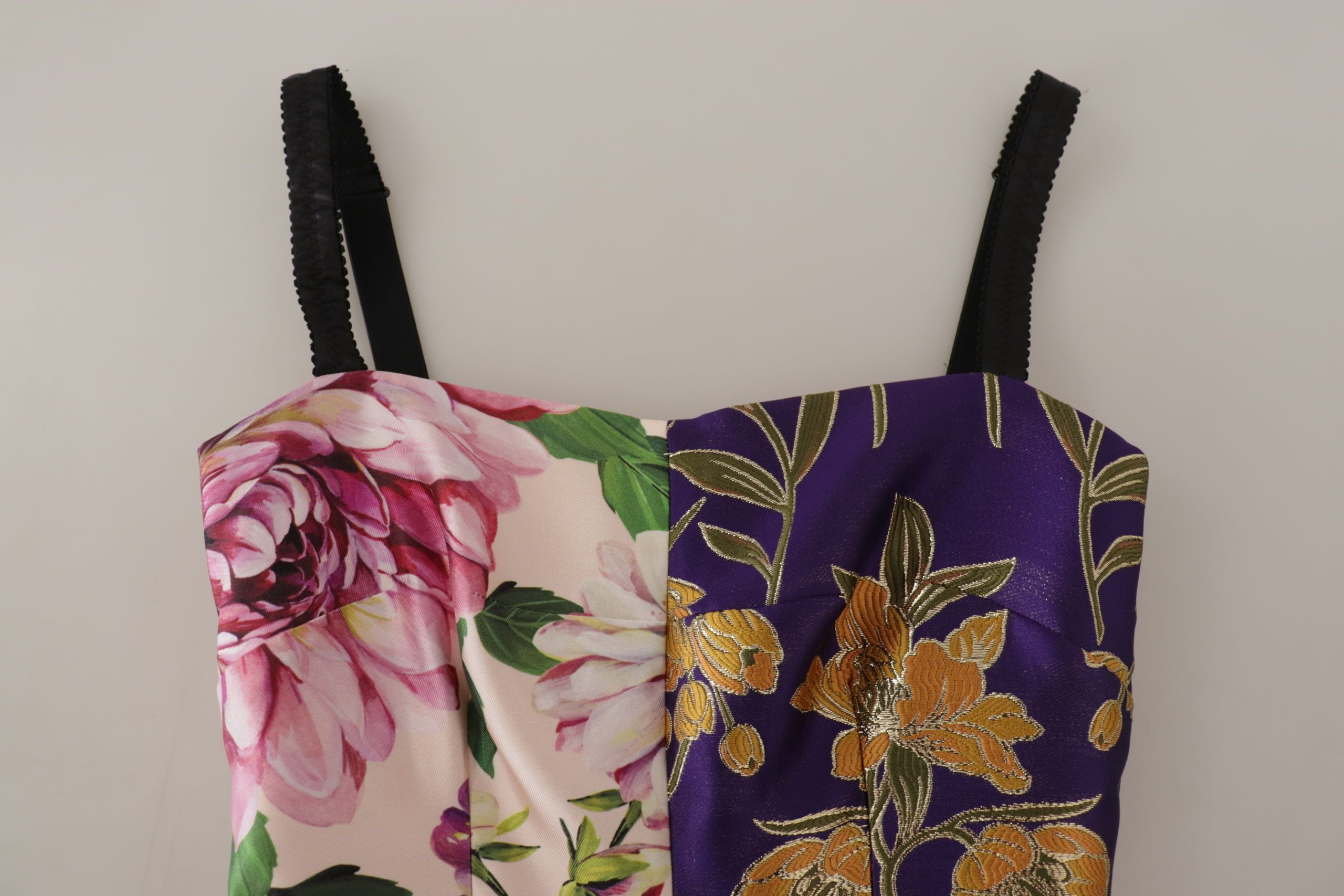 Dolce &amp; Gabbana Dress Midi Patchwork Floral Jquard Silk