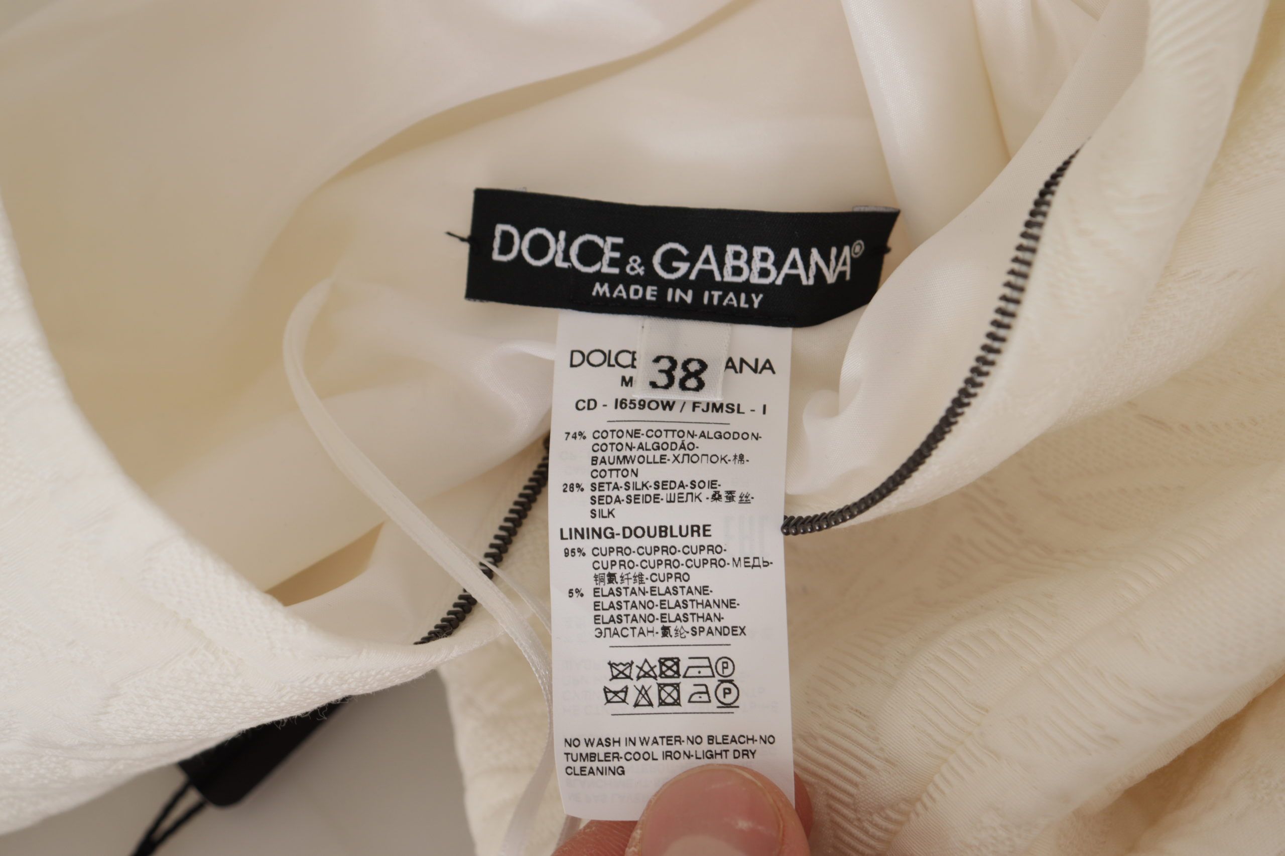 Dolce &amp; Gabbana White Jacquard Midi Floral Sheath Brocade Dress