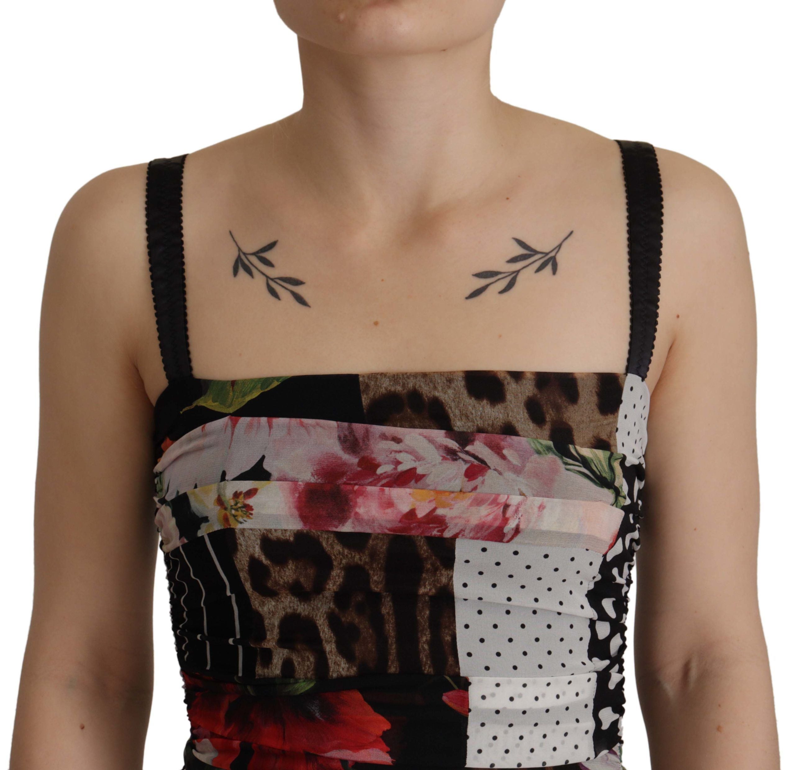 Dolce &amp; Gabbana Multicolor Pachwork Midi Floral Silk Leopard Bodycon Dress