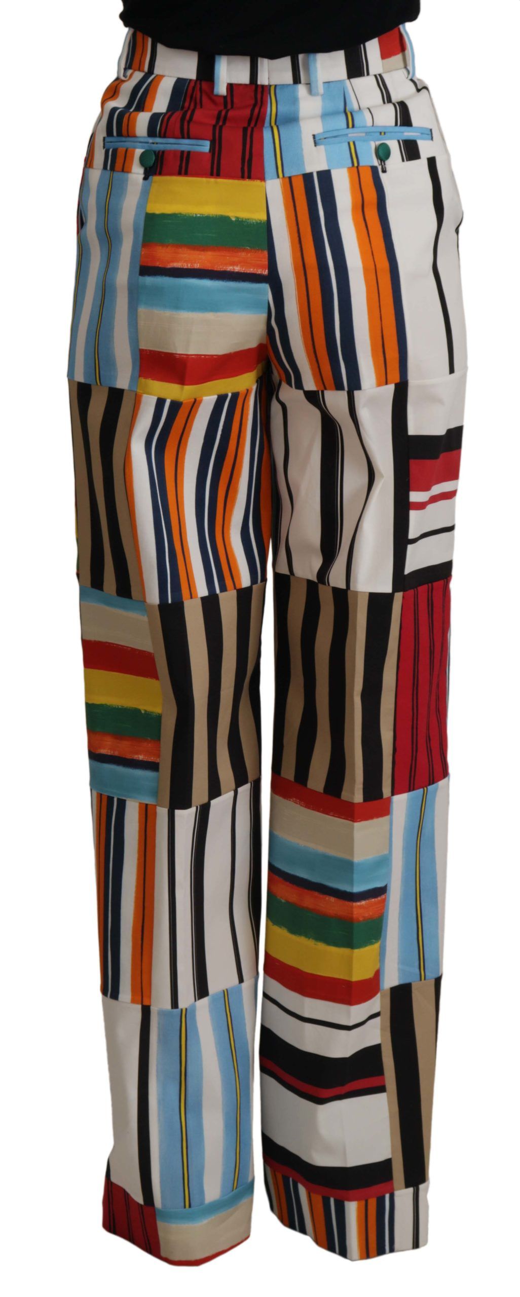 Dolce &amp; Gabbana Multicolor Striped High Waist Cotton Pants