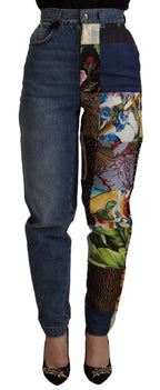 Dolce &amp; Gabbana Blue Jeans Jacquard Majolica High Waist Pants