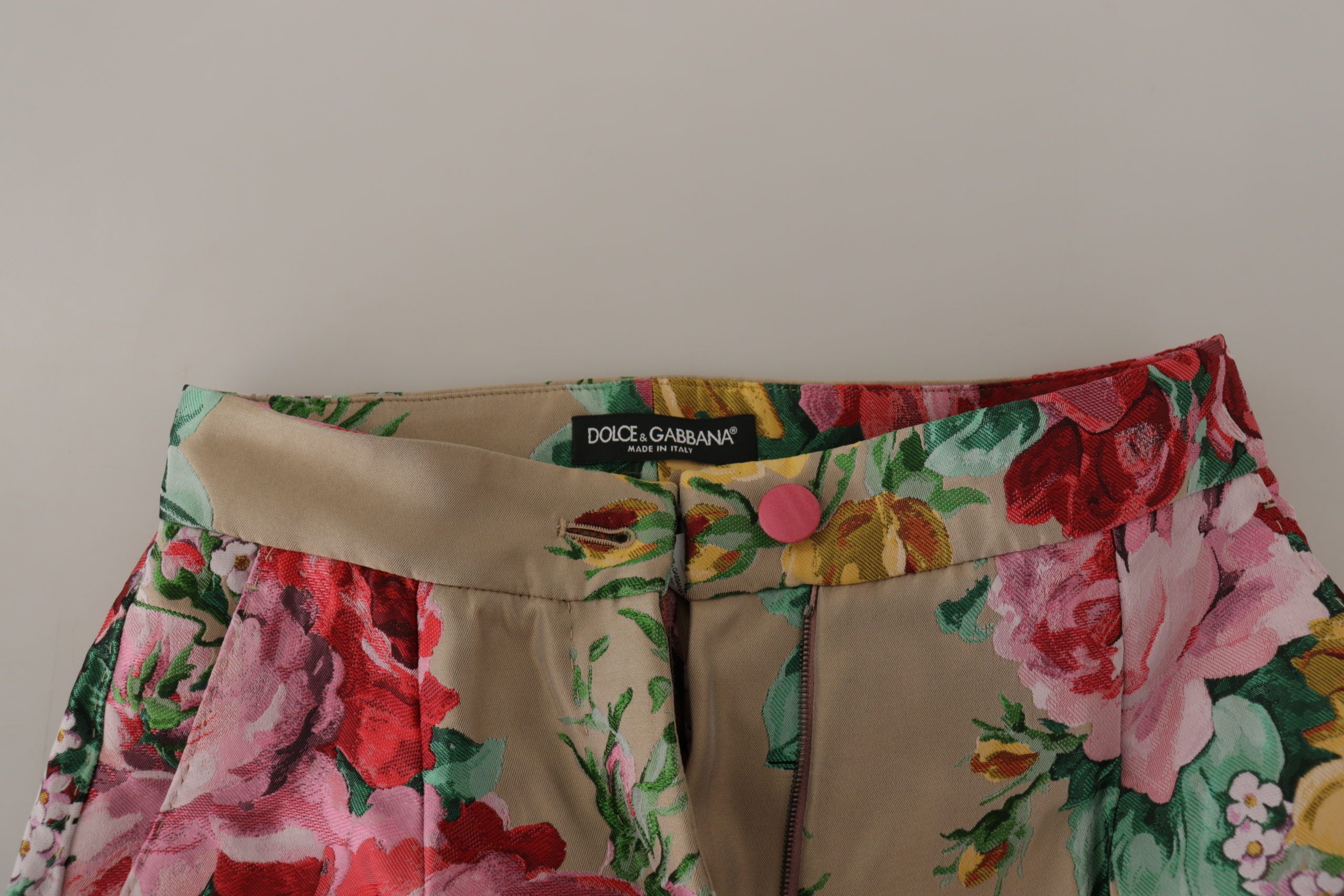Dolce &amp; Gabbana Beige Floral Dress Formal High Waist Pants