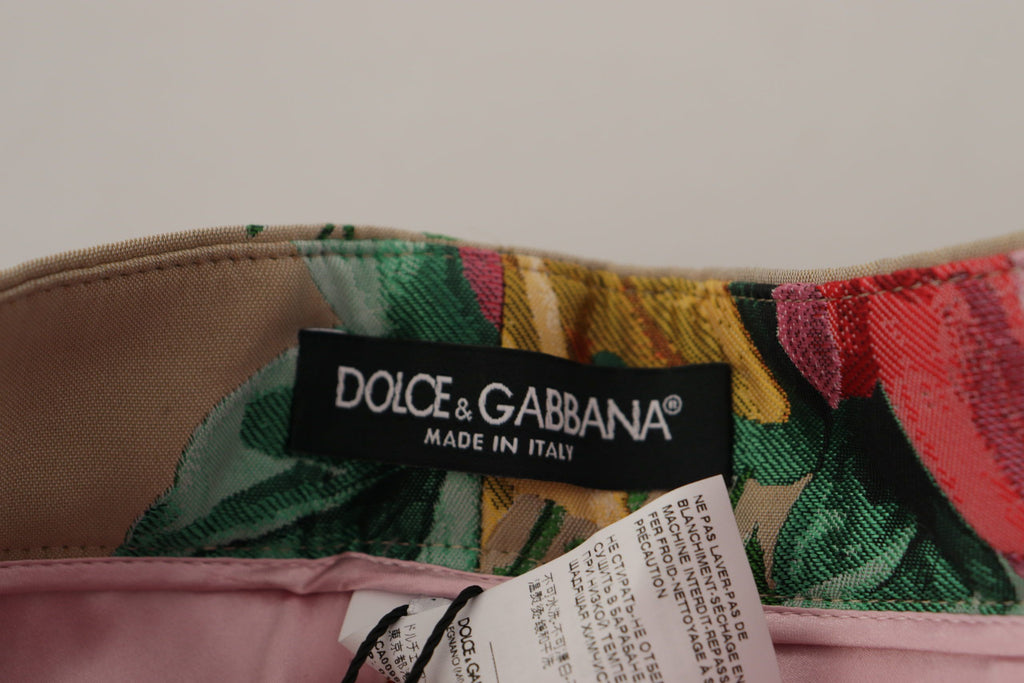 Dolce &amp; Gabbana Beige Floral Dress Formal High Waist Pants