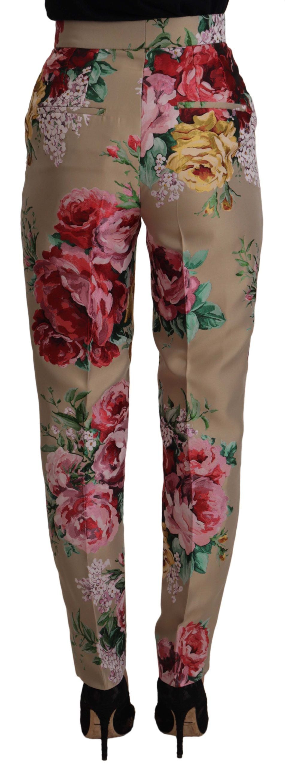 Dolce &amp; Gabbana Beige Floral Dress Formal High Waist Pants