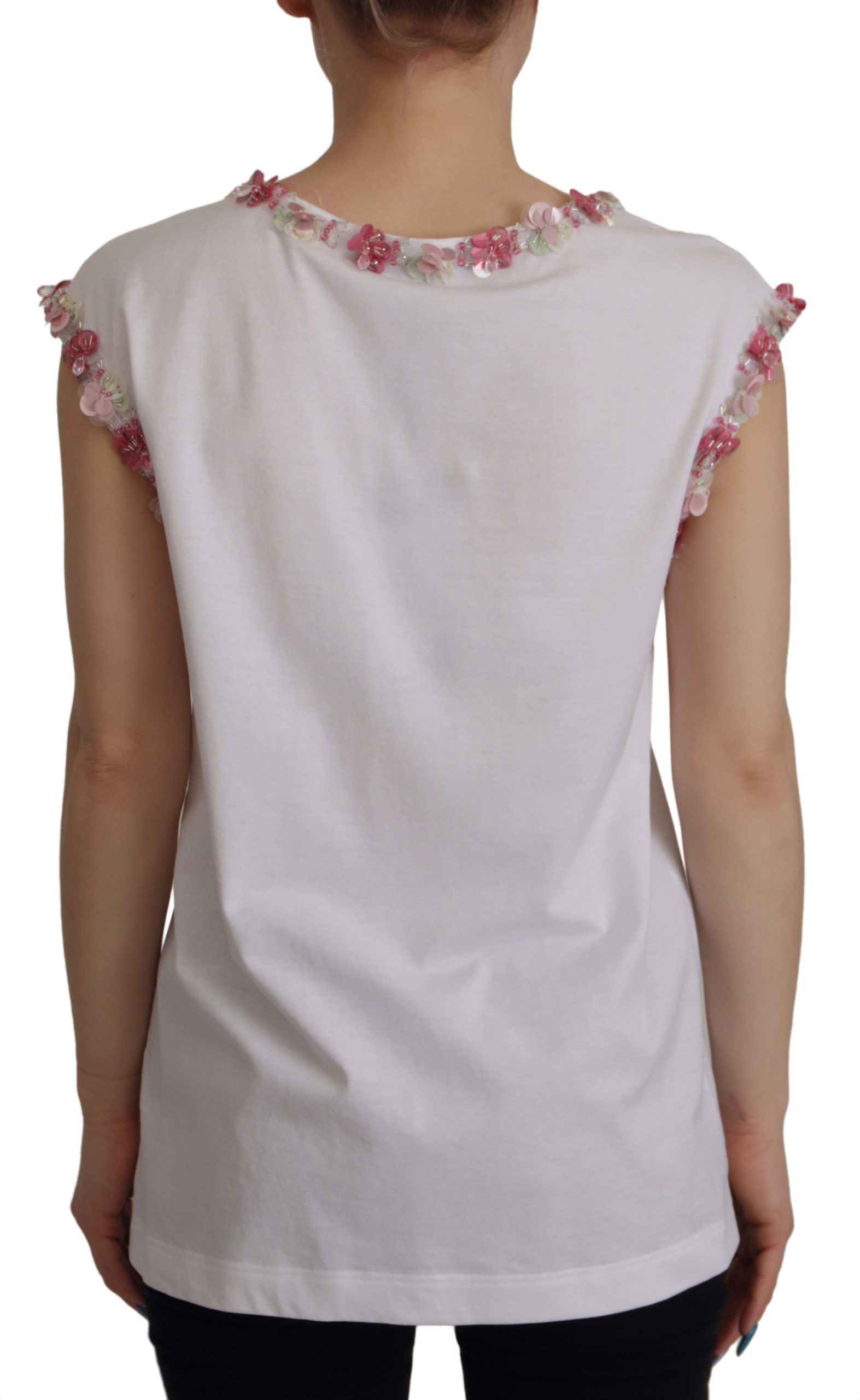 Dolce &amp; Gabbana White DG Crown Floral Sequin T-shirt