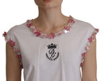 Dolce &amp; Gabbana White DG Crown Floral Sequin T-shirt
