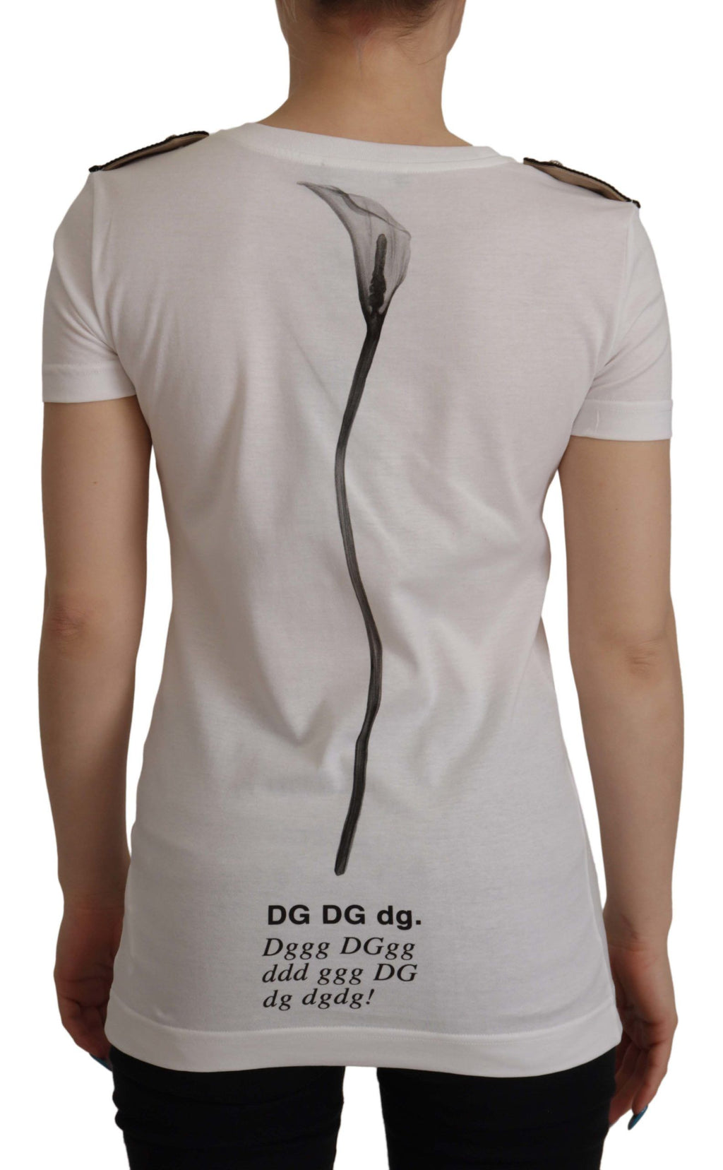 Dolce &amp; Gabbana White Black Roses Crewneck Cotton T-shirt