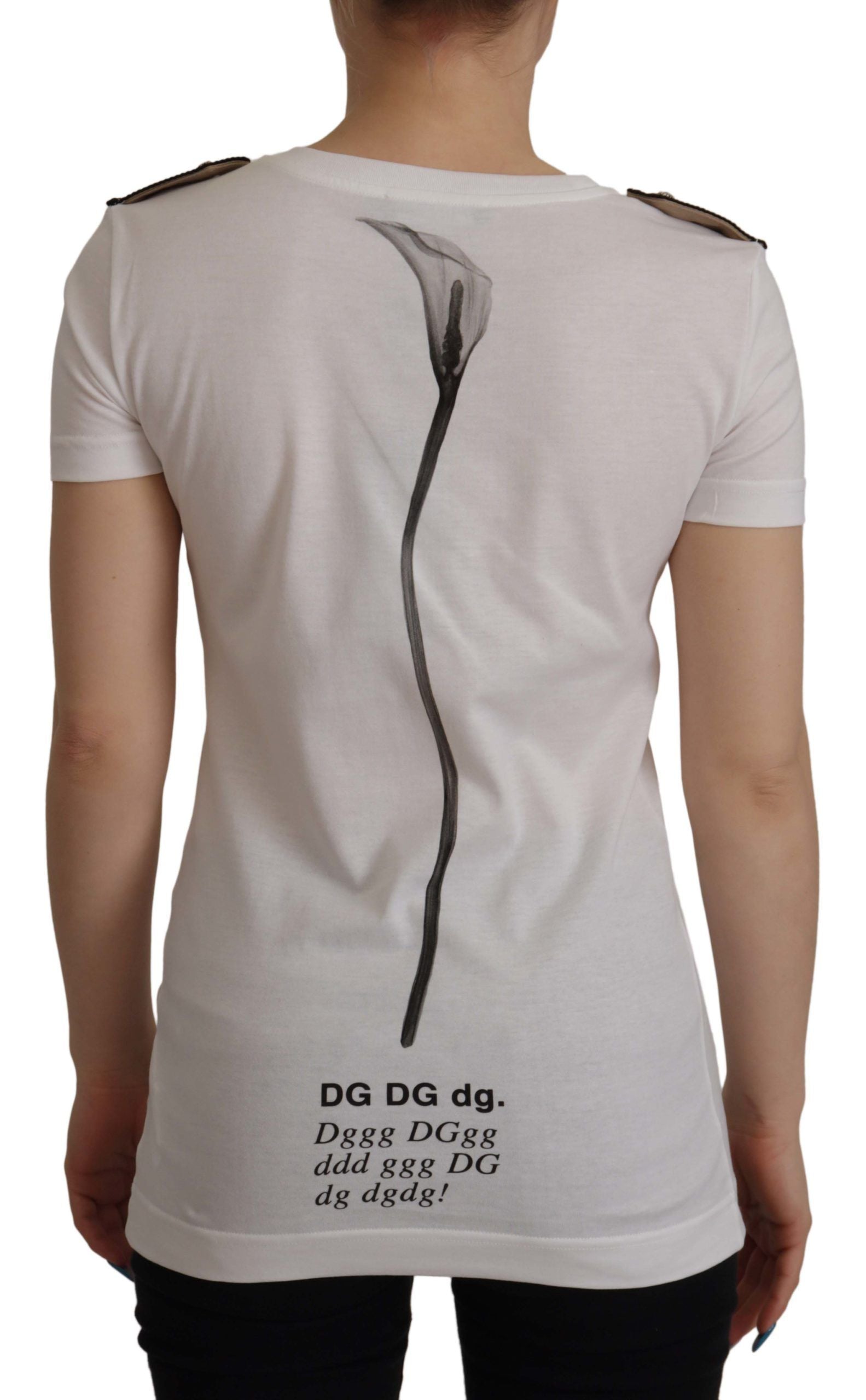 Dolce &amp; Gabbana White Black Roses Crewneck Cotton T-shirt
