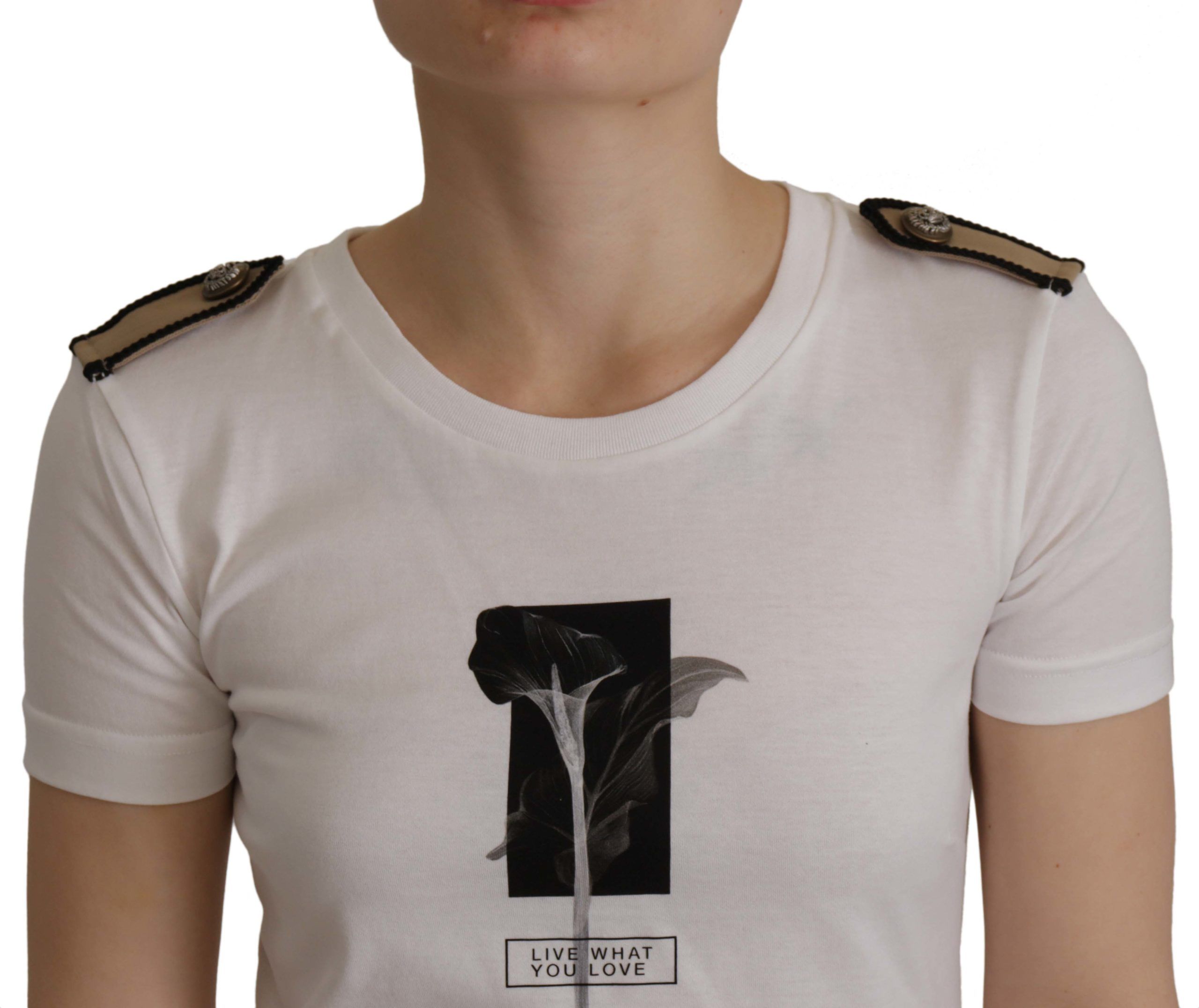 Dolce &amp; Gabbana White Black Roses Crewneck Cotton T-shirt