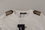 Dolce &amp; Gabbana White Black Roses Crewneck Cotton T-shirt