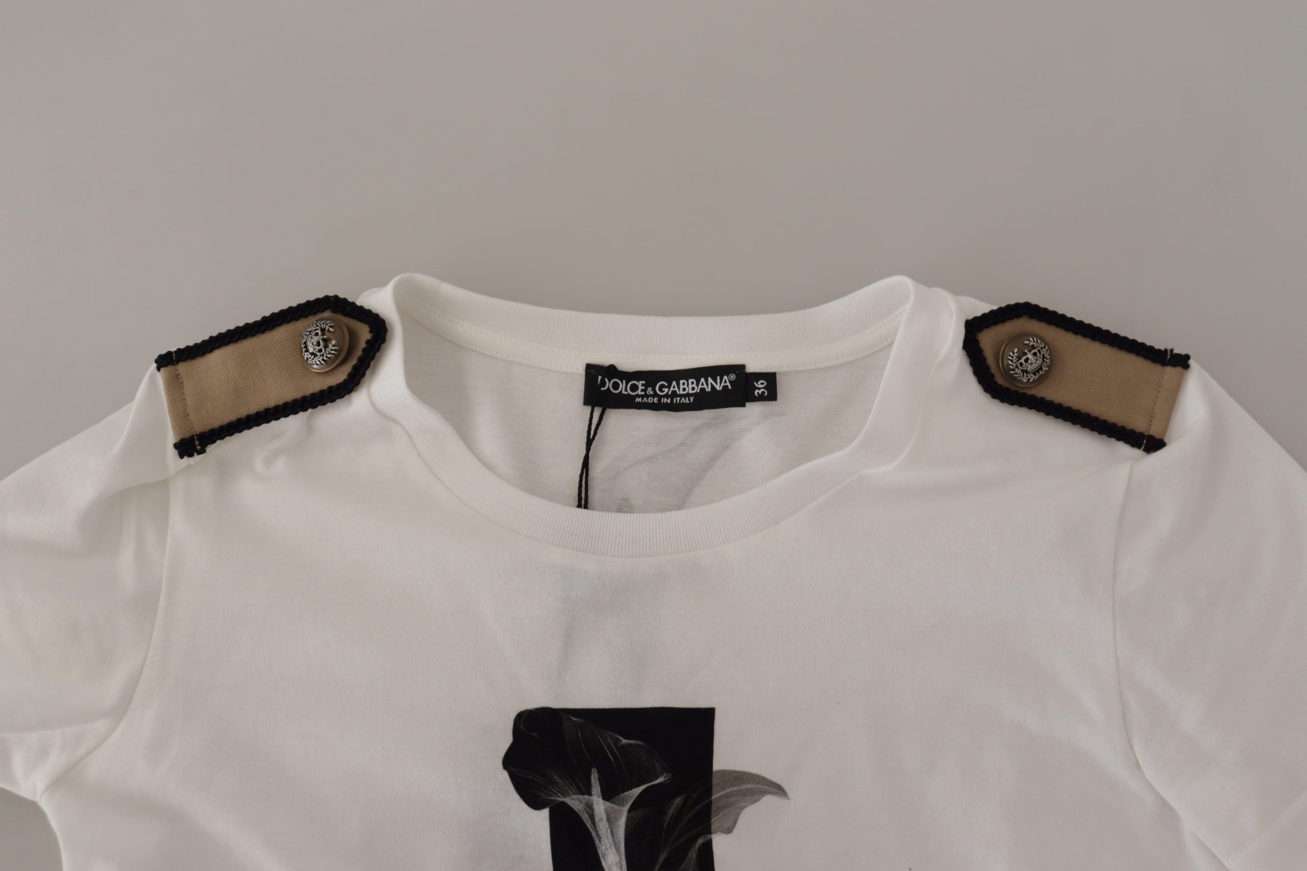 Dolce &amp; Gabbana White Black Roses Crewneck Cotton T-shirt