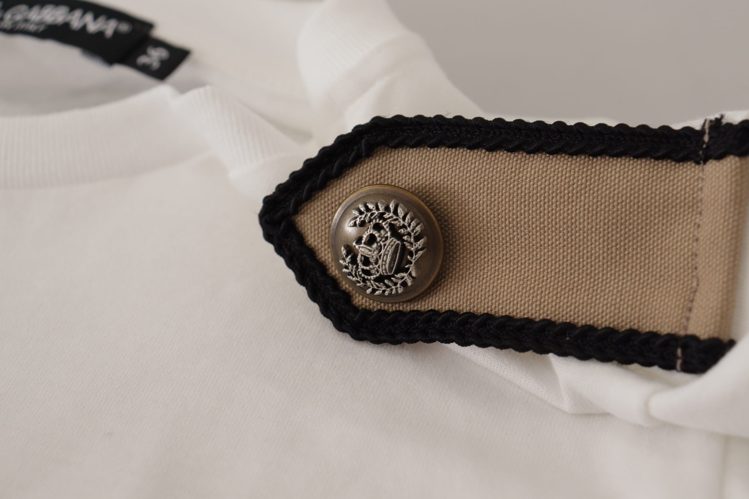 Dolce &amp; Gabbana White Black Roses Crewneck Cotton T-shirt