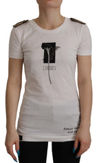 Dolce &amp; Gabbana White Black Roses Crewneck Cotton T-shirt