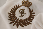 Dolce &amp; Gabbana White Silk Gold DG Crown Crystal Blouse Top