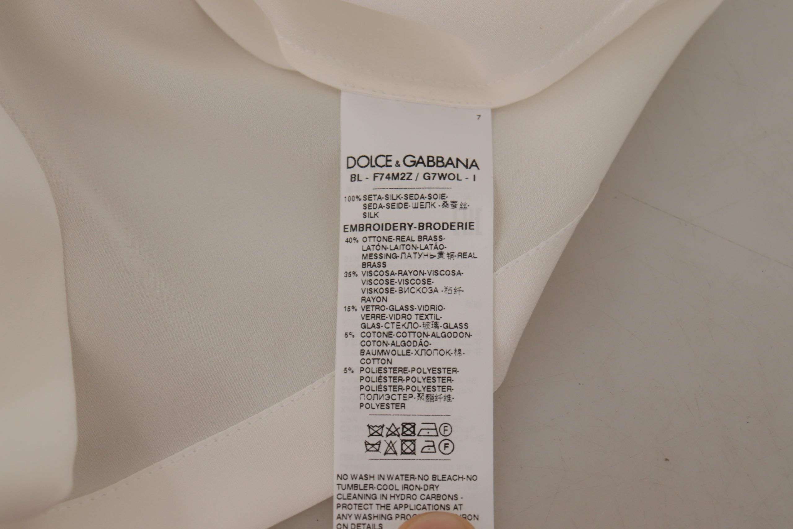 Dolce &amp; Gabbana White Silk Gold DG Crown Crystal Blouse Top