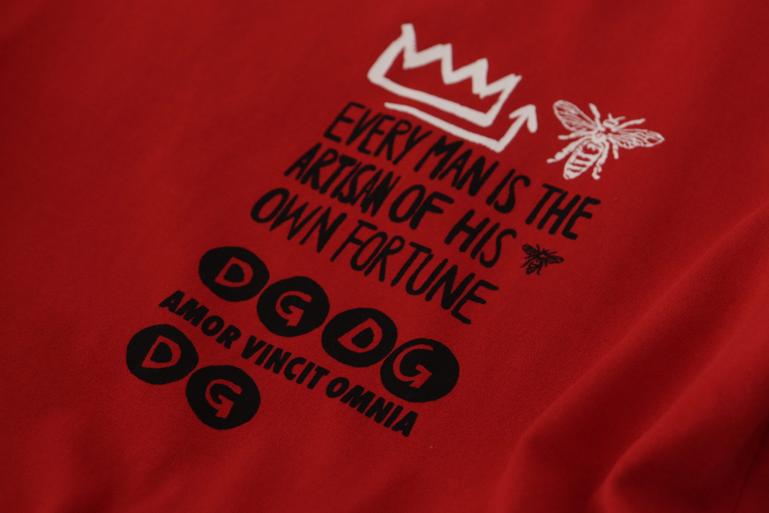 Dolce &amp; Gabbana Red Amor Vincit Omnia Crewneck T-shirt