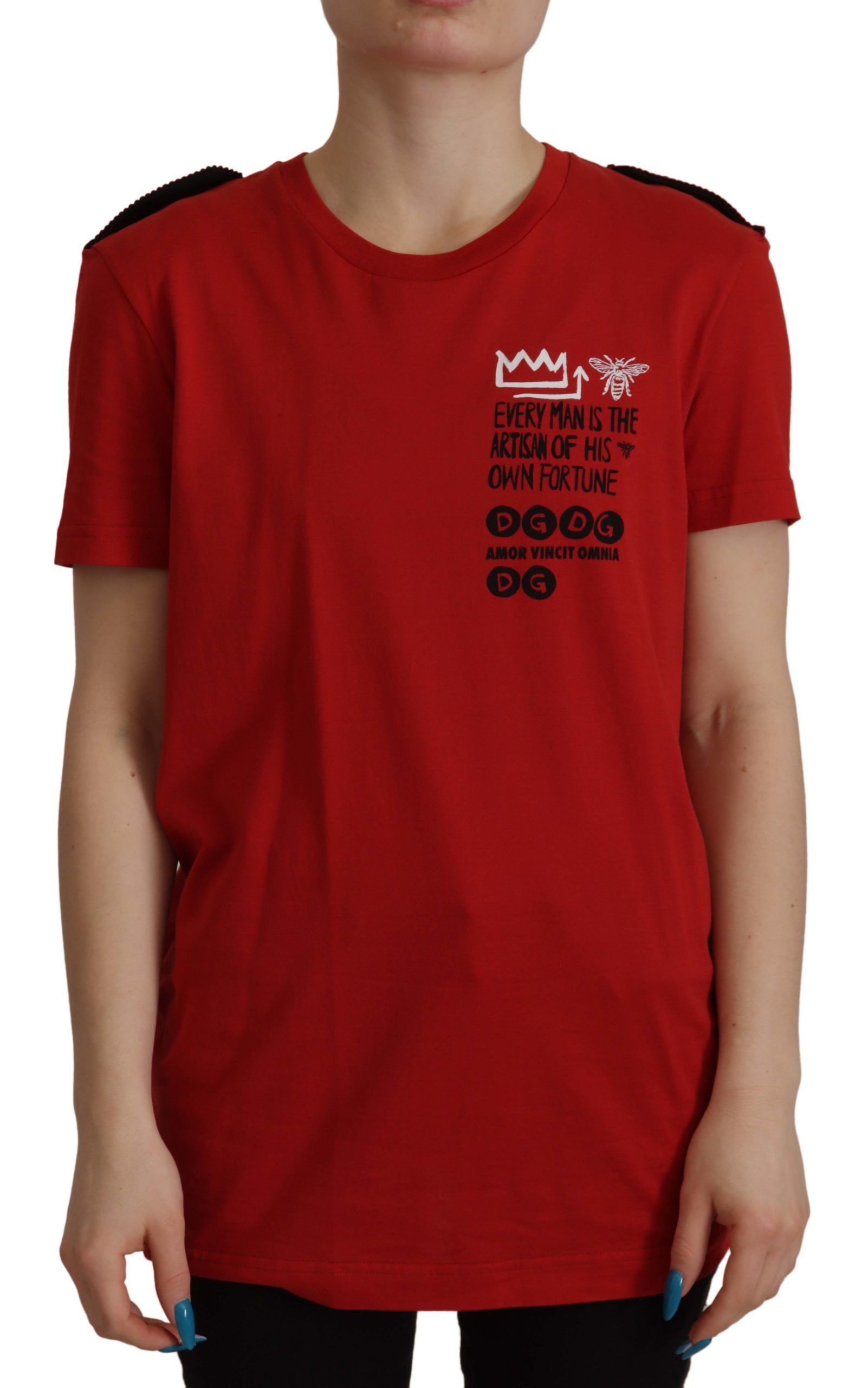 Dolce &amp; Gabbana Red Amor Vincit Omnia Crewneck T-shirt