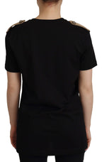 Dolce &amp; Gabbana Black Logo Motif Crewneck Cotton T-shirt