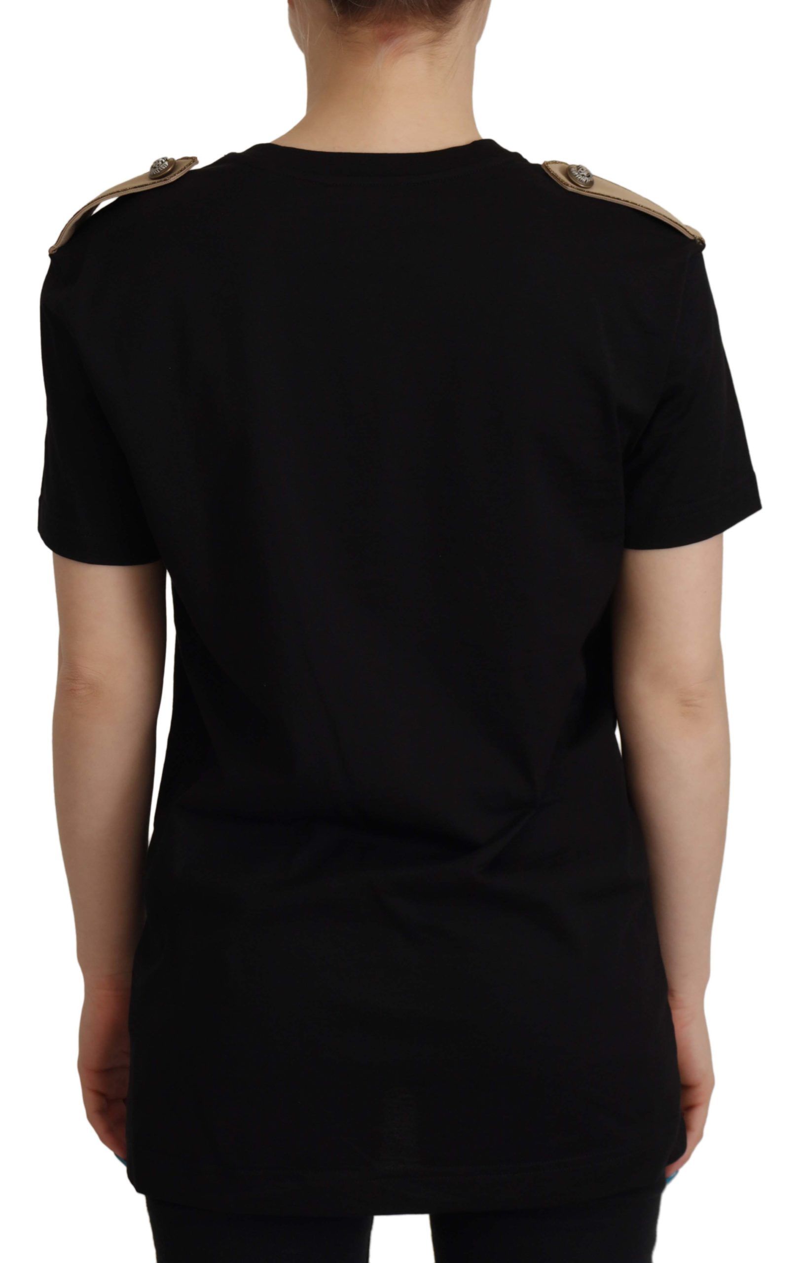Dolce &amp; Gabbana Black Logo Motif Crewneck Cotton T-shirt