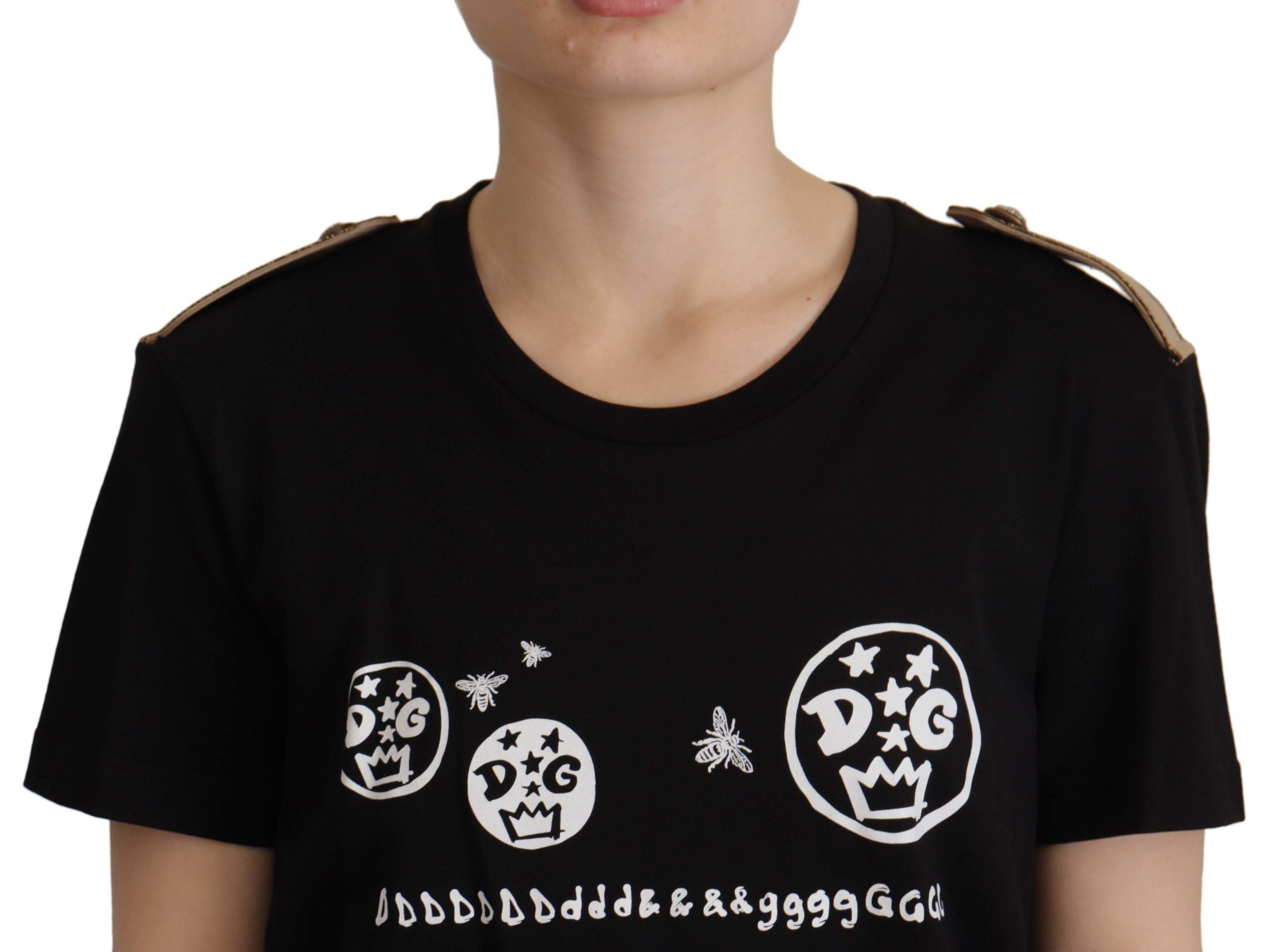 Dolce &amp; Gabbana Black Logo Motif Crewneck Cotton T-shirt