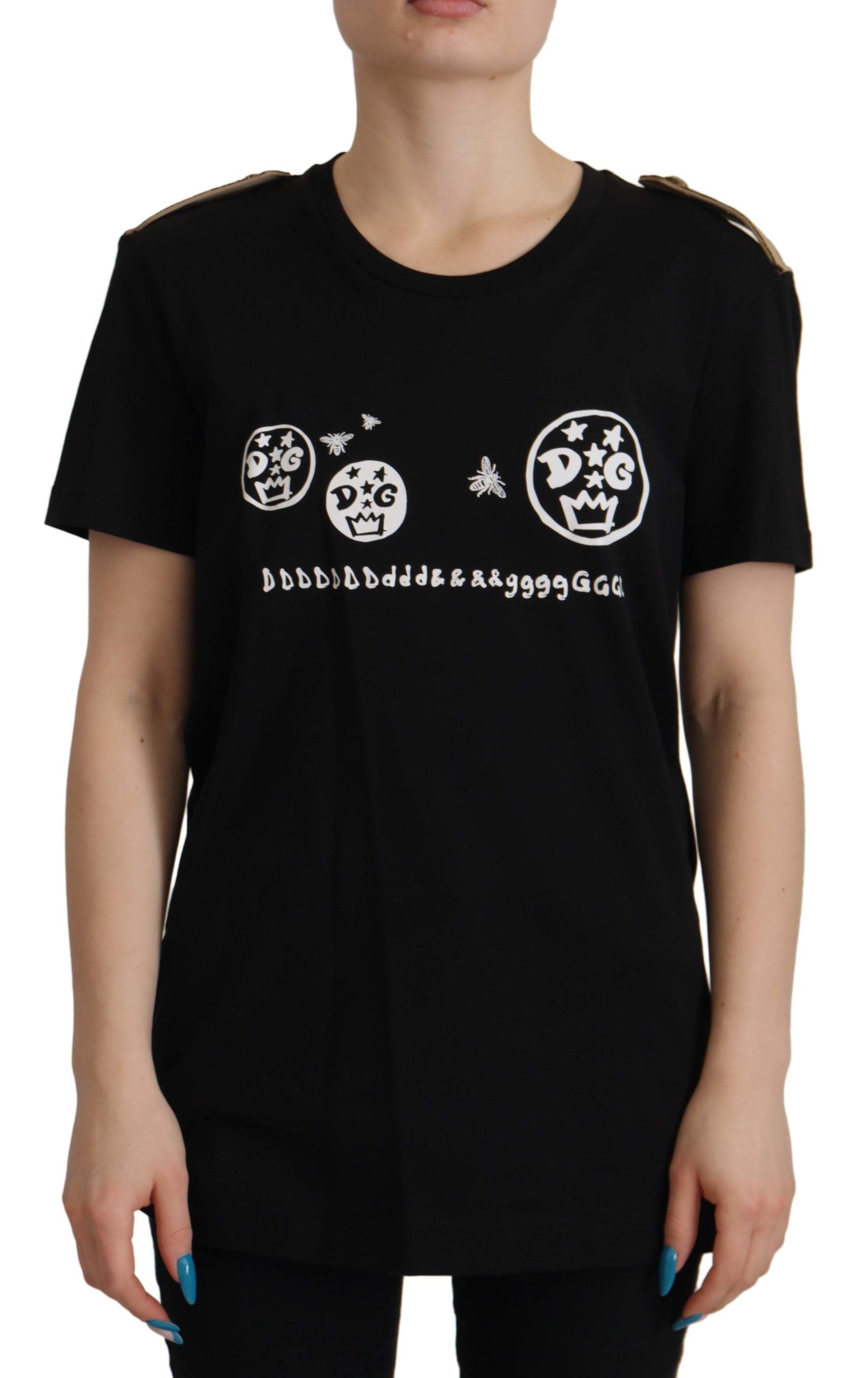 Dolce &amp; Gabbana Black Logo Motif Crewneck Cotton T-shirt