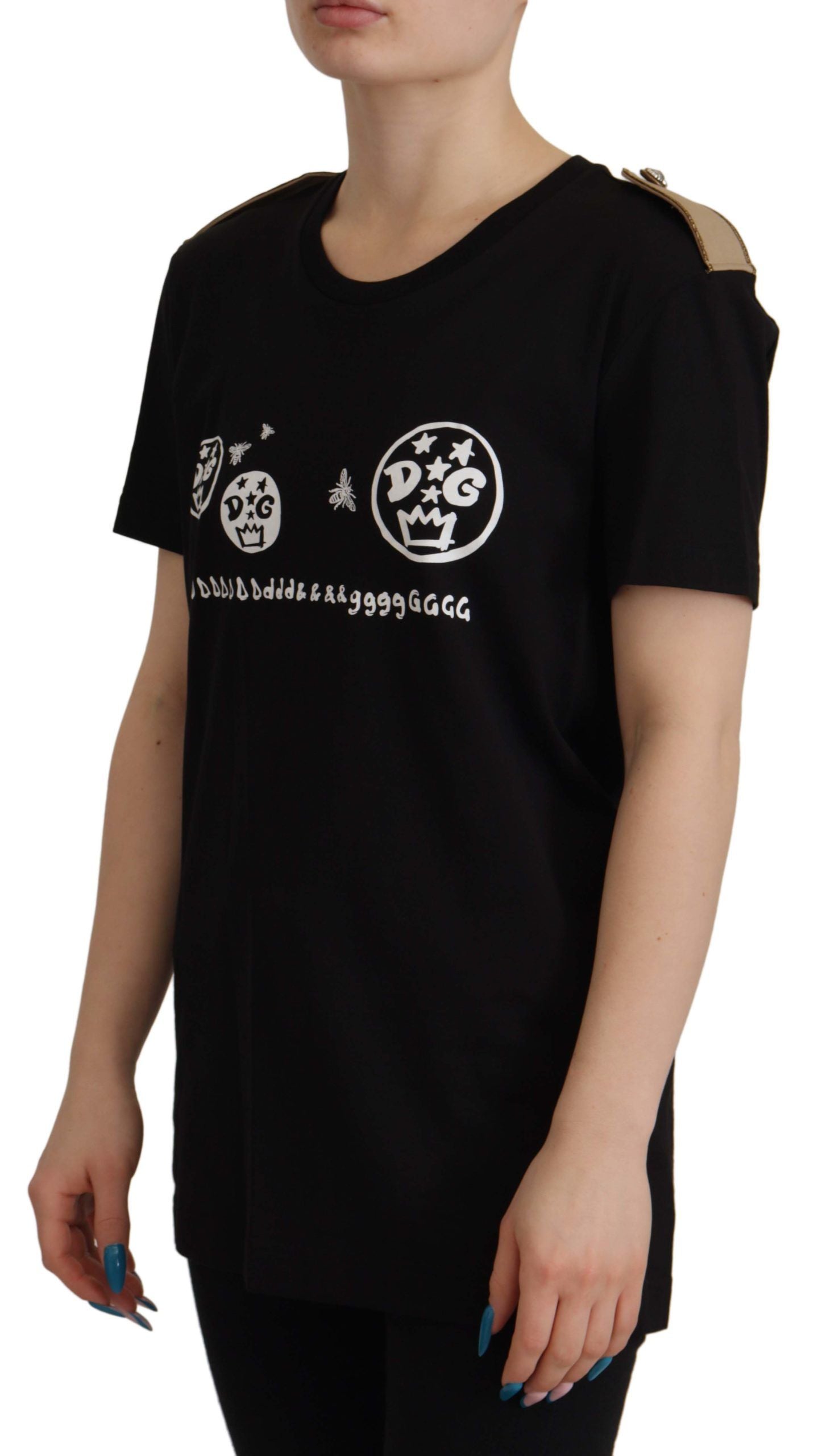Dolce &amp; Gabbana Black Logo Motif Crewneck Cotton T-shirt