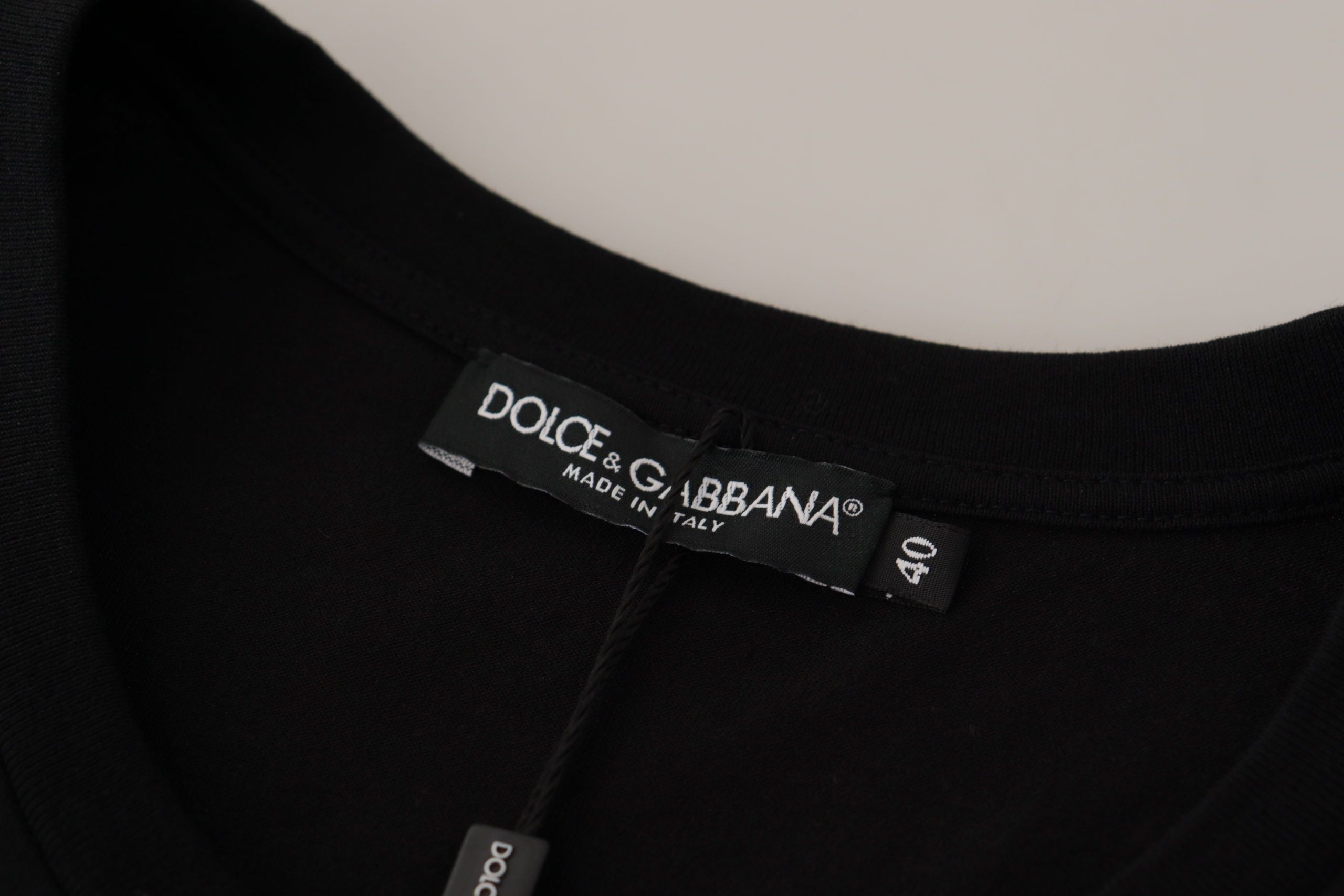 Dolce &amp; Gabbana Black Logo Motif Crewneck Cotton T-shirt
