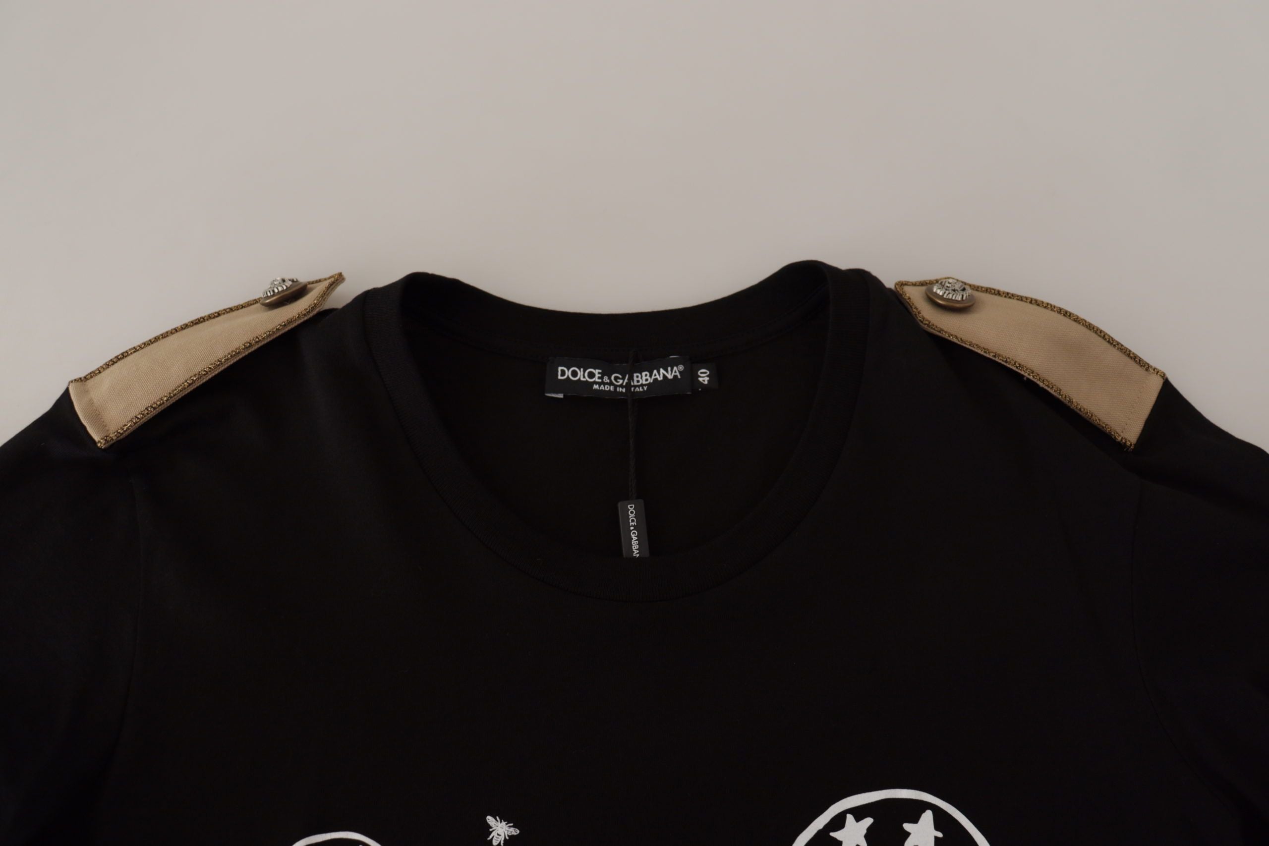Dolce &amp; Gabbana Black Logo Motif Crewneck Cotton T-shirt