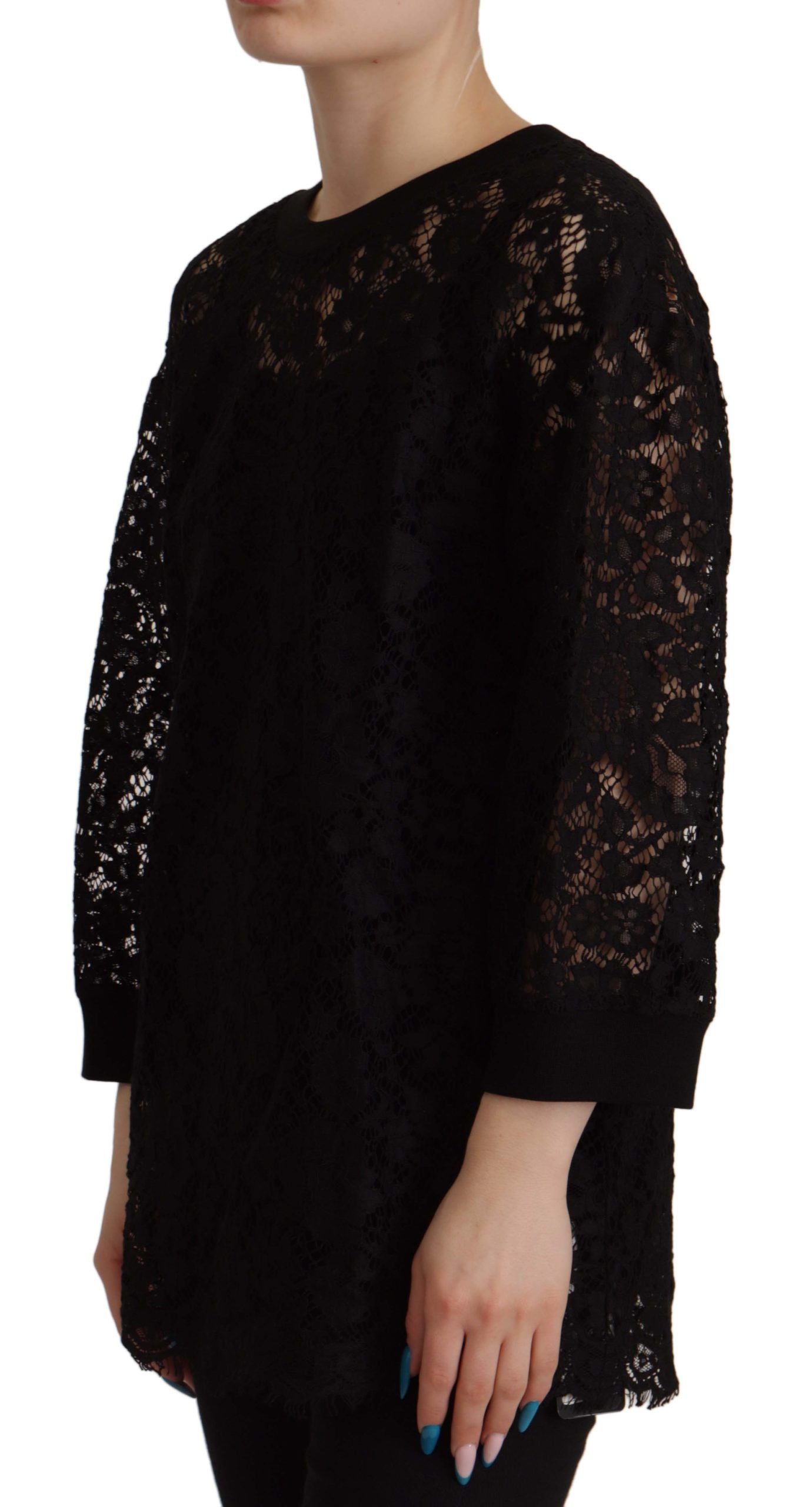 Dolce &amp; Gabbana Black Floral Lace Pullover Sicily Blouse