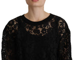 Dolce &amp; Gabbana Black Floral Lace Pullover Sicily Blouse