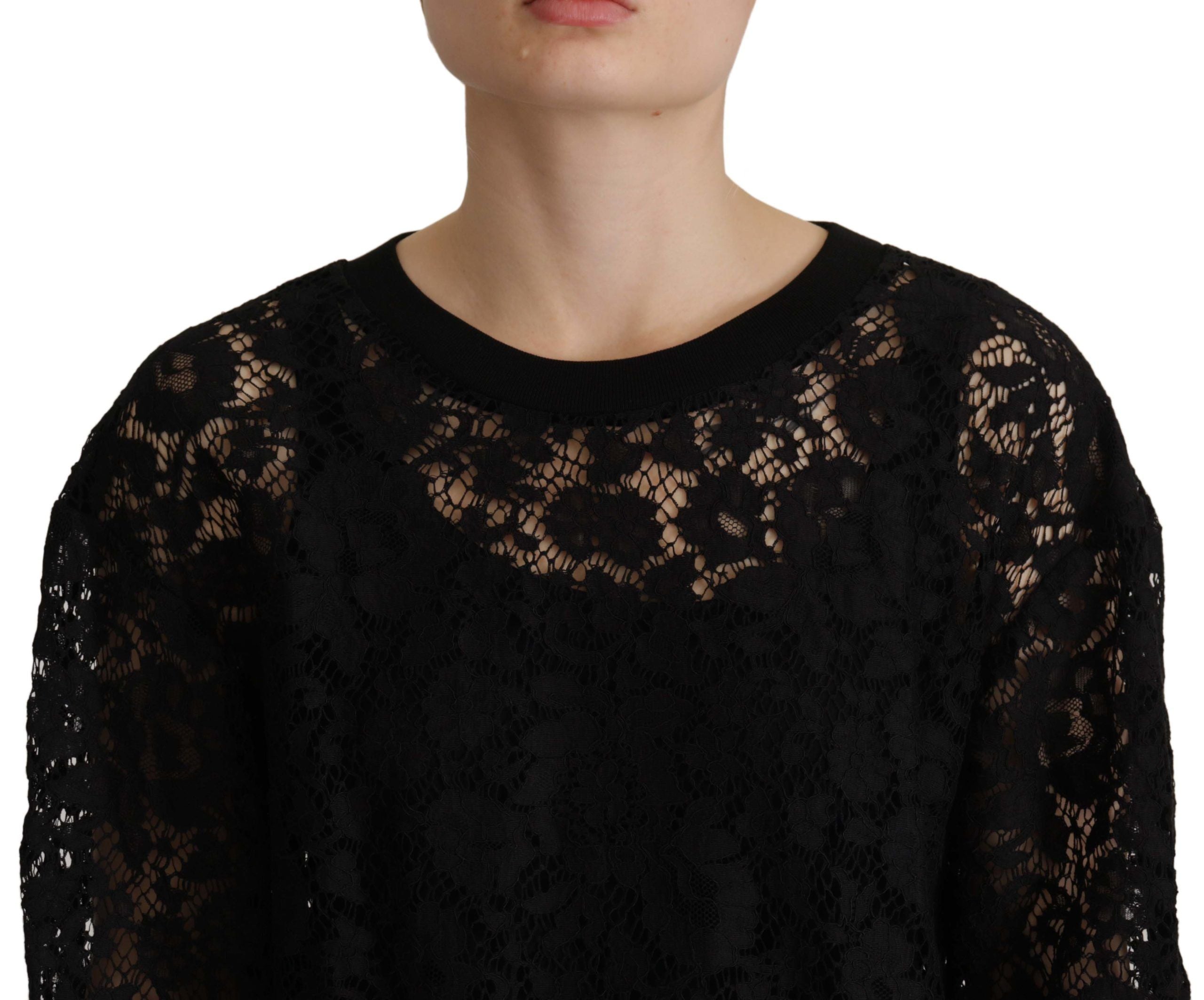 Dolce &amp; Gabbana Black Floral Lace Pullover Sicily Blouse