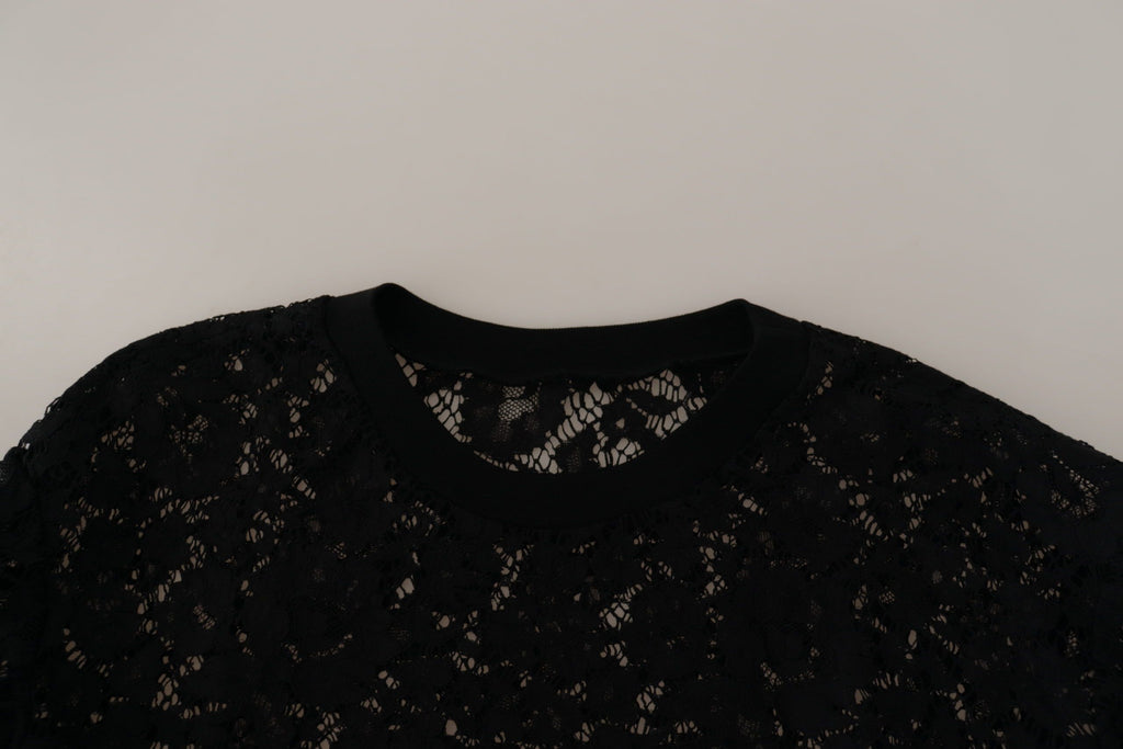 Dolce &amp; Gabbana Black Floral Lace Pullover Sicily Blouse