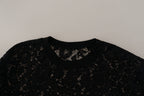Dolce &amp; Gabbana Black Floral Lace Pullover Sicily Blouse
