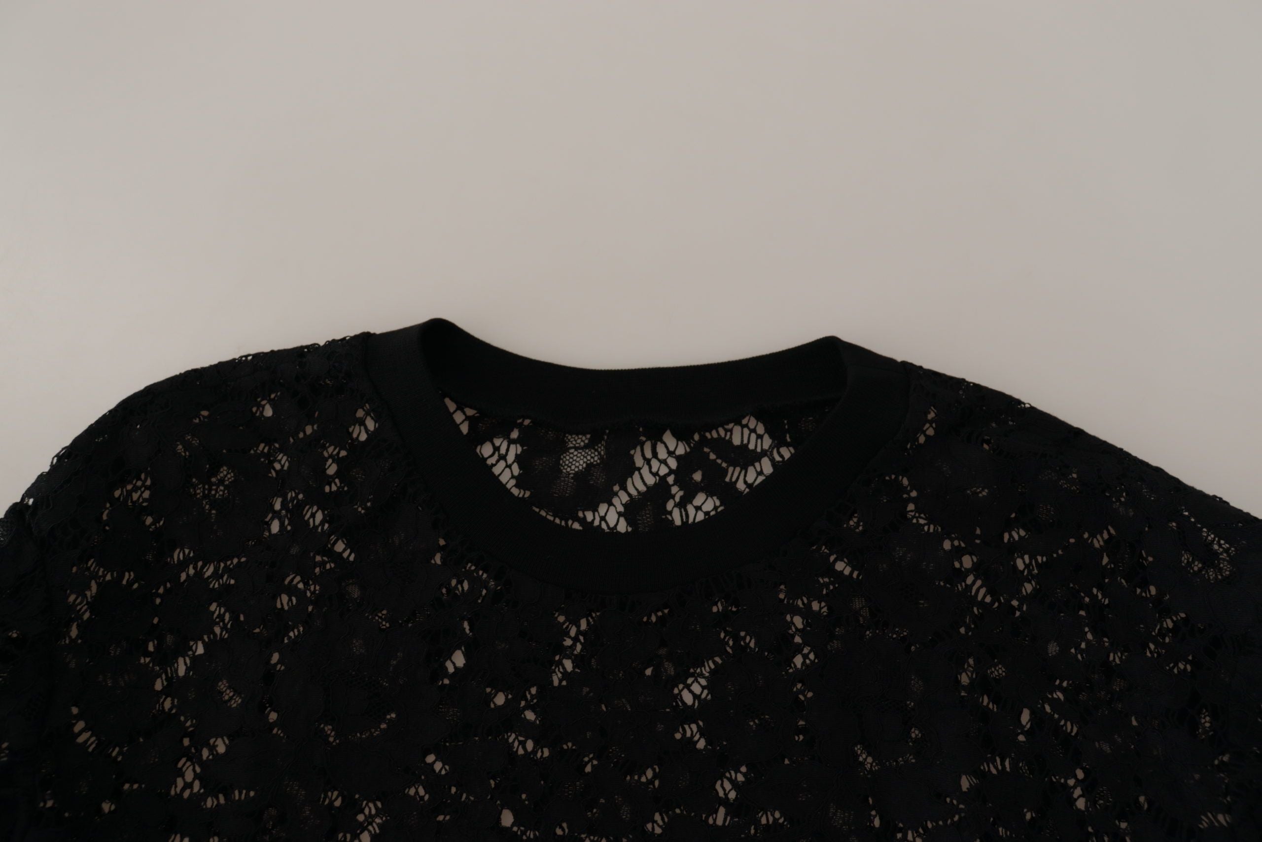 Dolce &amp; Gabbana Black Floral Lace Pullover Sicily Blouse