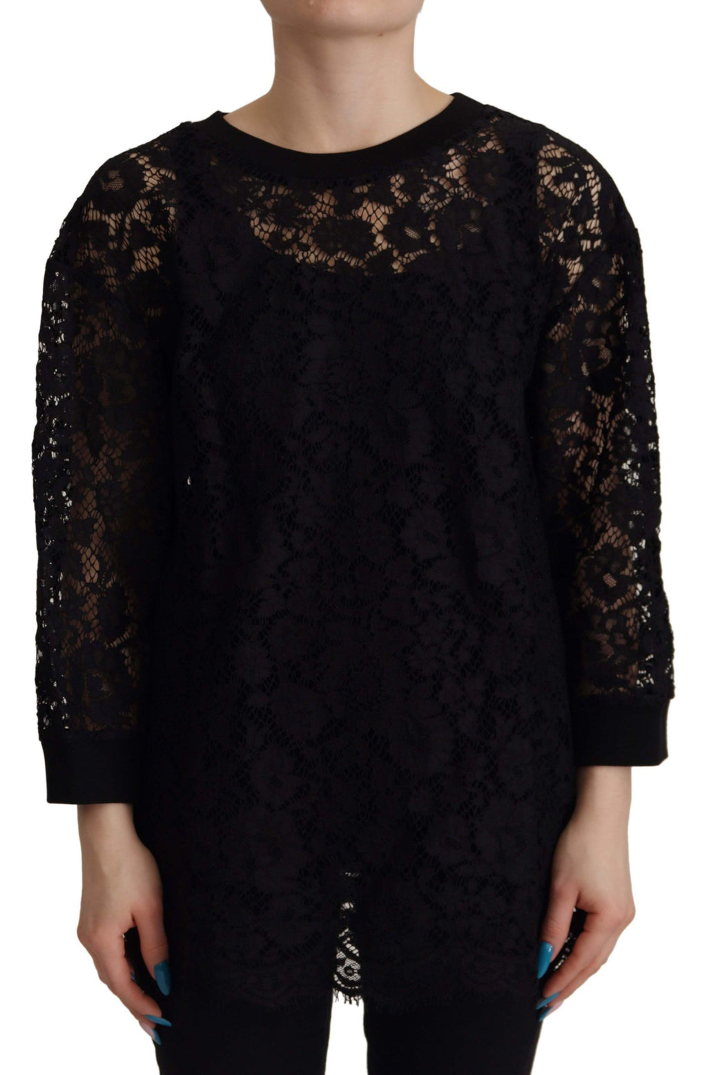 Dolce &amp; Gabbana Black Floral Lace Pullover Sicily Blouse