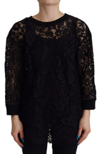 Dolce &amp; Gabbana Black Floral Lace Pullover Sicily Blouse