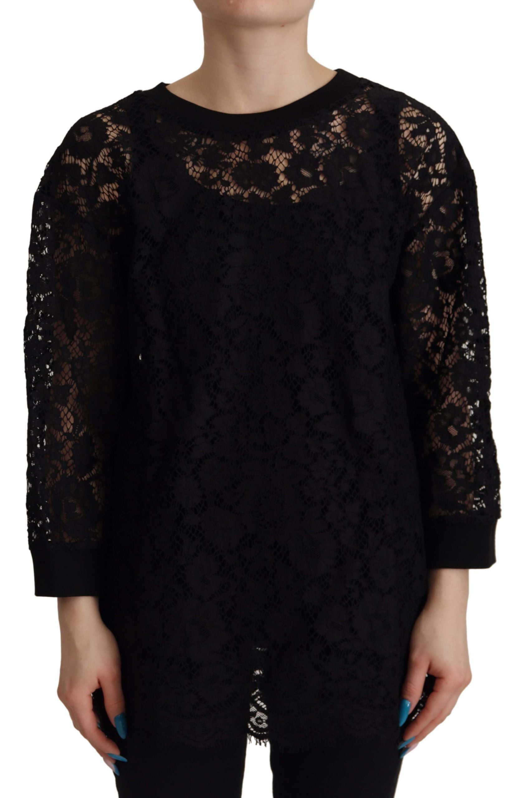 Dolce &amp; Gabbana Black Floral Lace Pullover Sicily Blouse