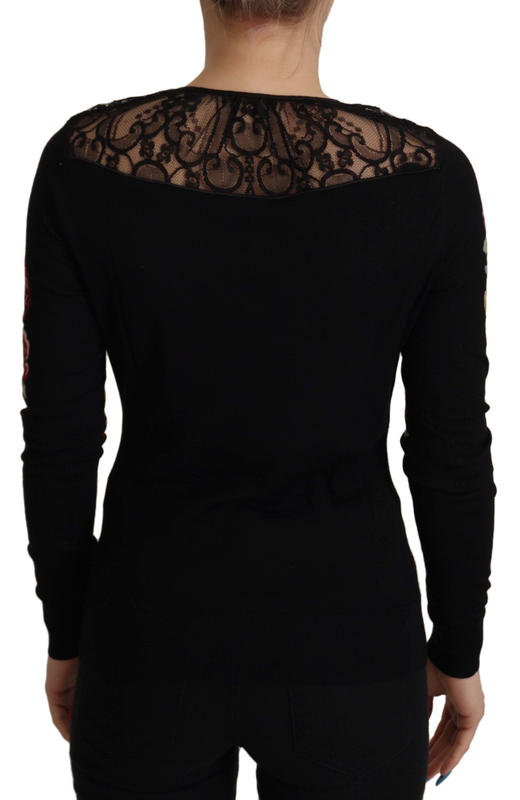 Dolce &amp; Gabbana Black Lace Angel Roses Cardigan Sweater