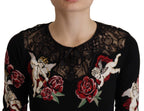 Dolce &amp; Gabbana Black Lace Angel Roses Cardigan Sweater